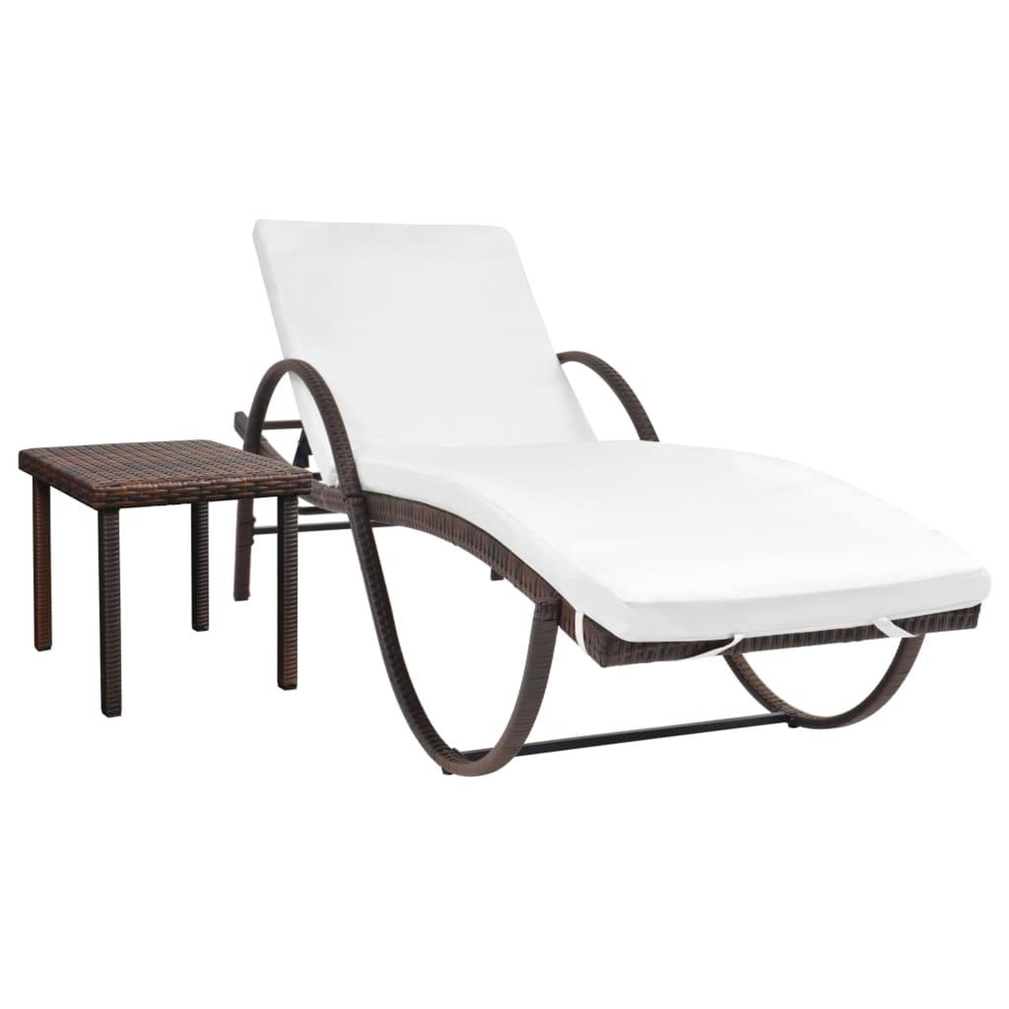 Voir la diapositive 1 : VIDAXL Chaise longue avec coussin et table Resine tressee Marron