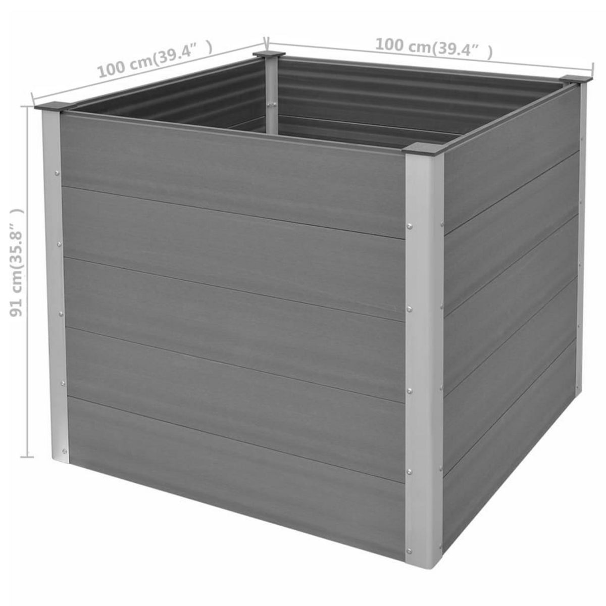 VIDAXL Lit sureleve de jardin WPC 100x100x91 cm Gris