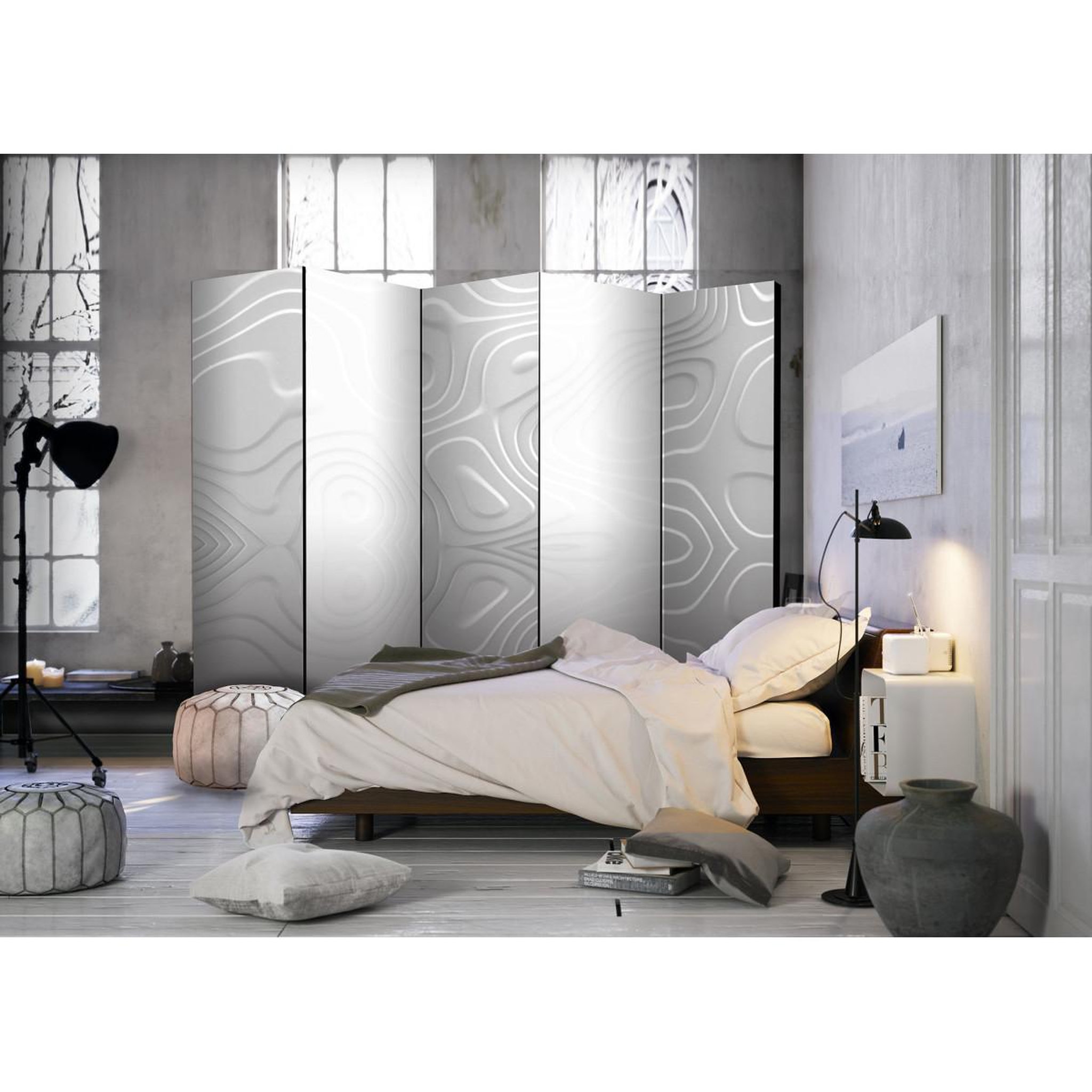 Voir la diapositive 2 : Paris Prix Paravent 5 volets  white waves ii  172x225cm