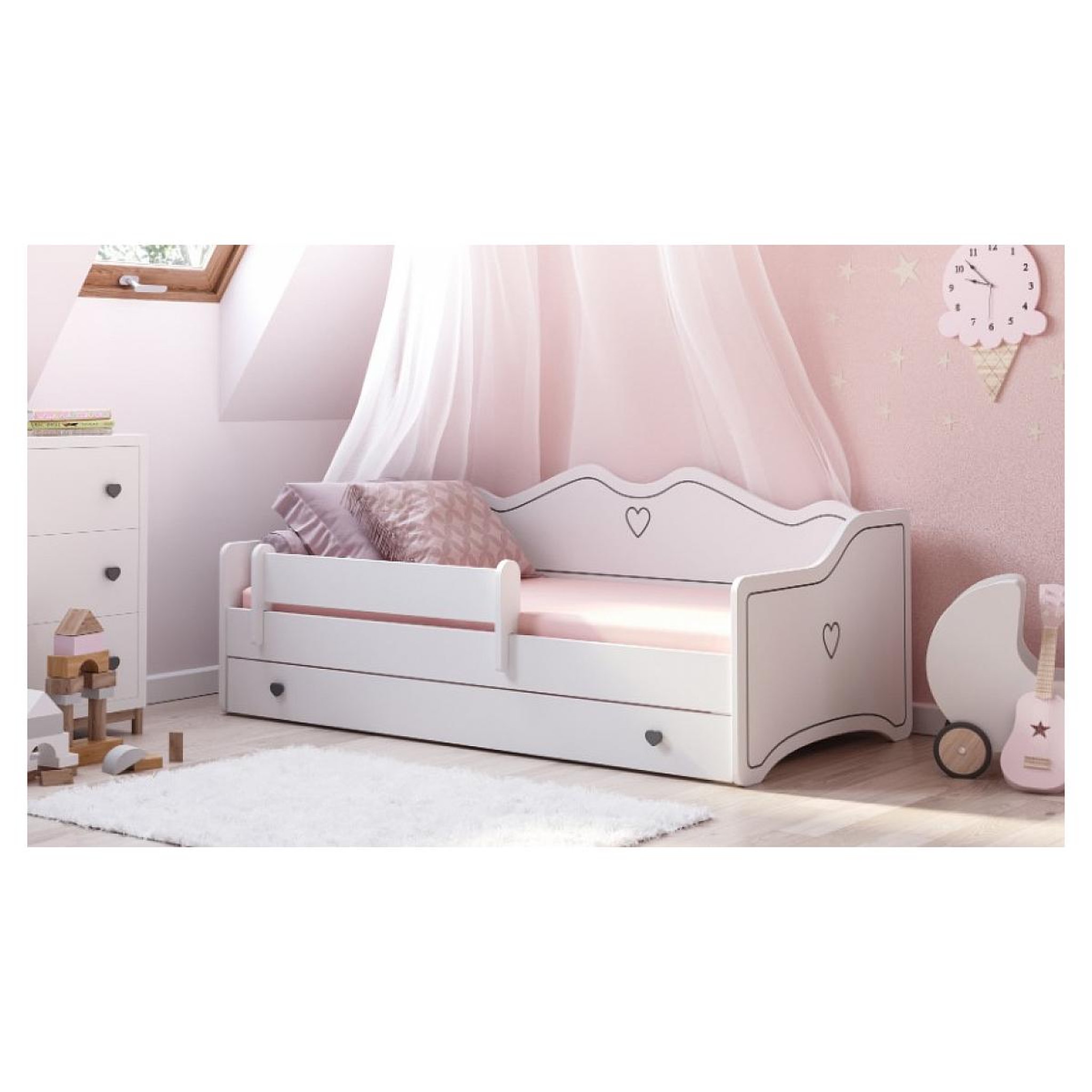 Voir la diapositive 2 : KOBI Lit enfant Lola + tiroir de rangement 160x80cm cm - avec matelas