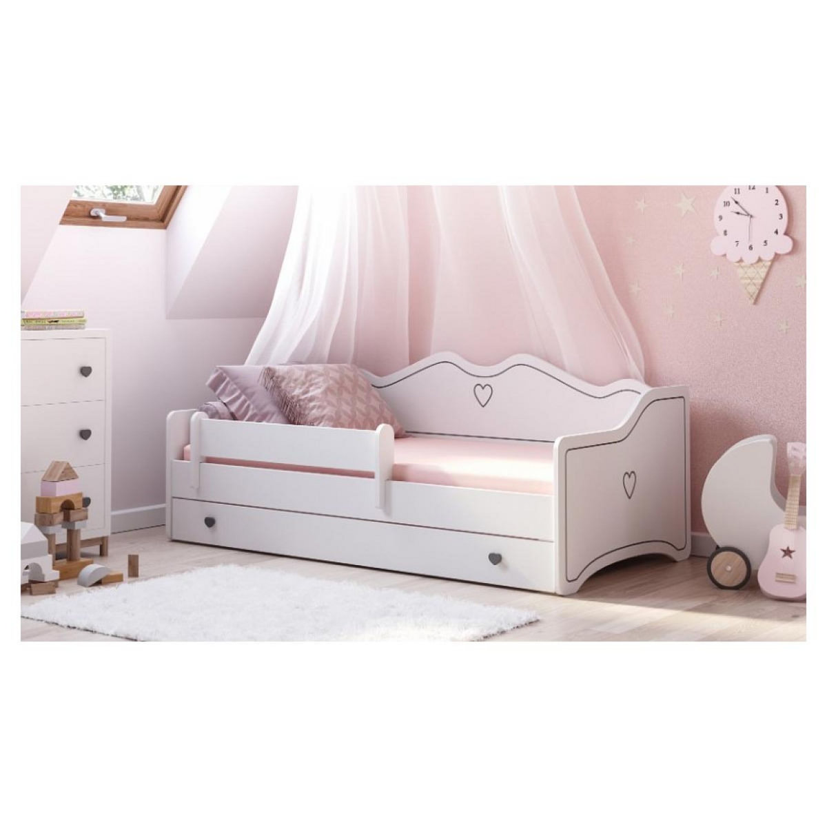 KOBI Lit enfant Lola + tiroir de rangement 160x80cm cm - avec matelas