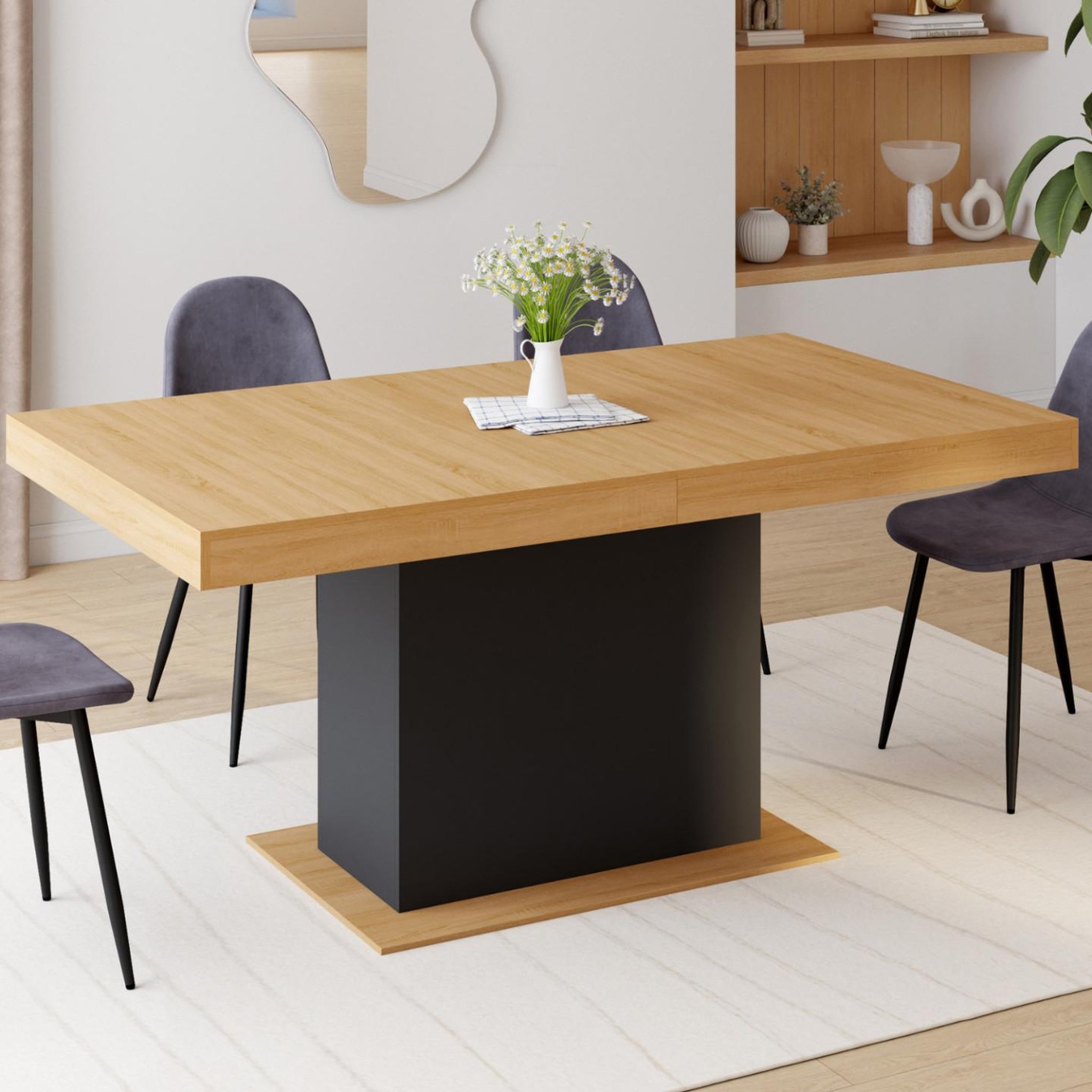 Voir la diapositive 4 : ID MARKET Table à manger extensible rectangle eden 6-10 personnes bois et noir 160-200 cm