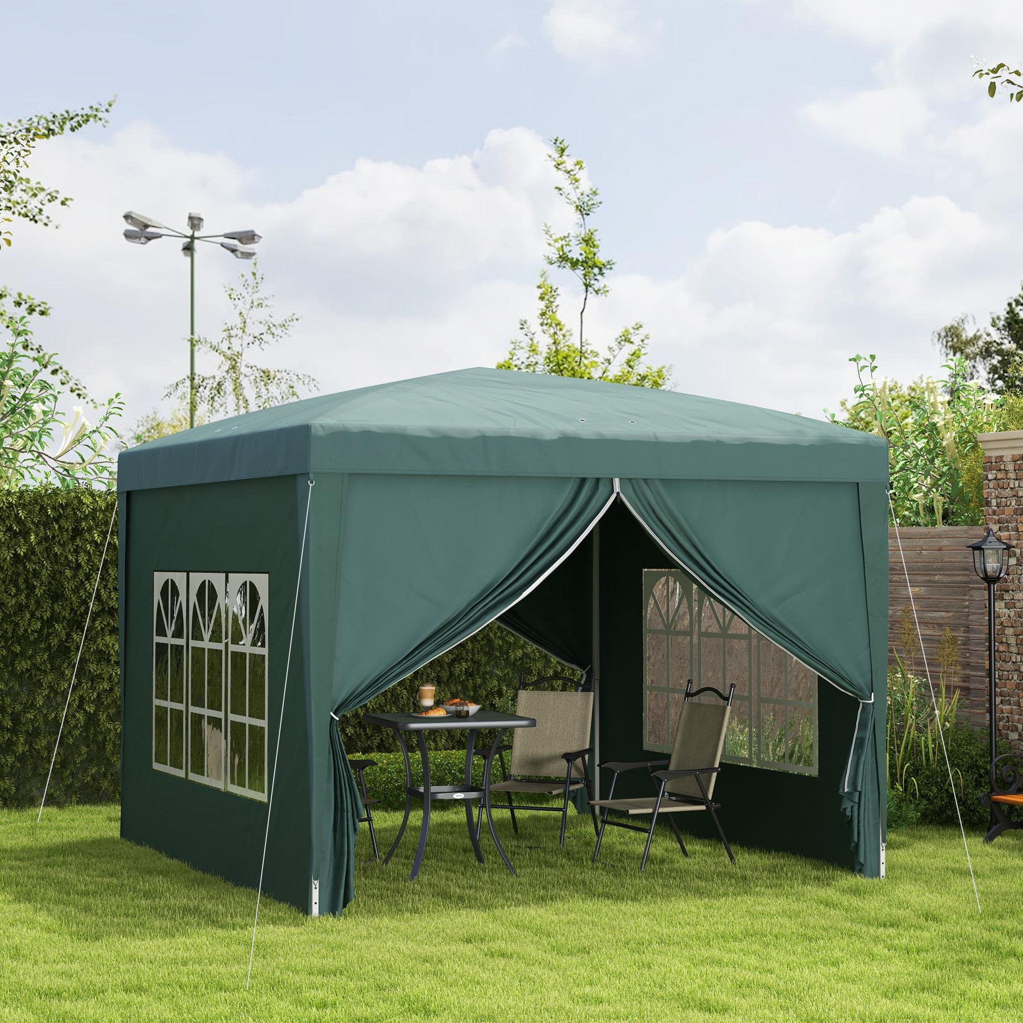 Voir la diapositive 4 : OUTSUNNY Tonnelle barnum pop-up pliant dim. 3L x 3l x 2,58H m 2 fenêtres sac transport acier Oxford vert