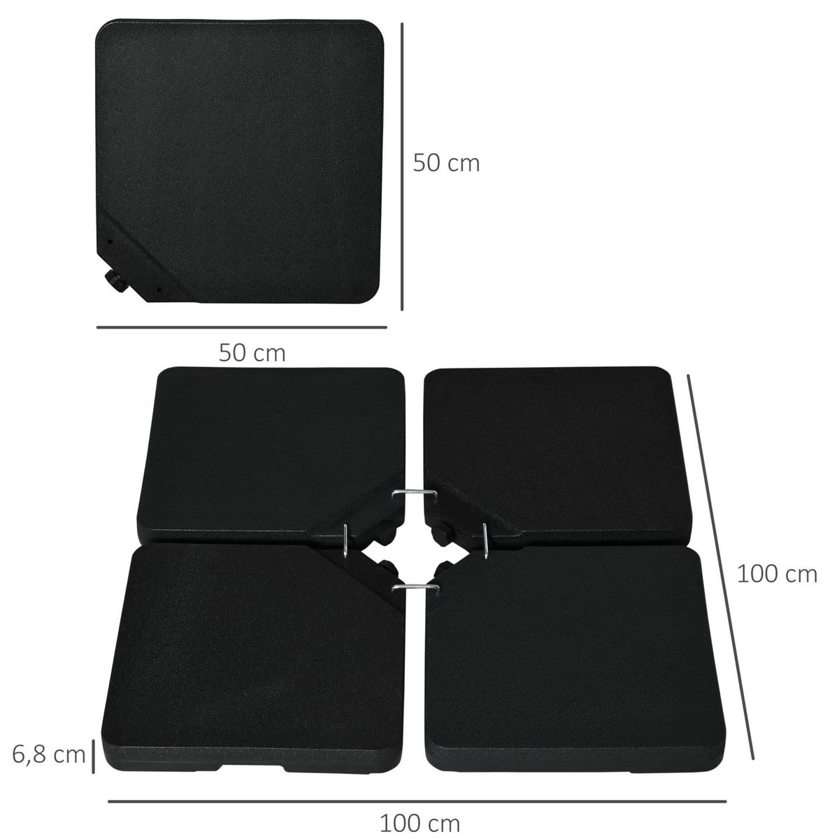 OUTSUNNY Pied de parasol lot de 4 dalles pour parasol à lester dim. tot. 100L x 100l x 6,8H cm HDPE surface granuleuse noir