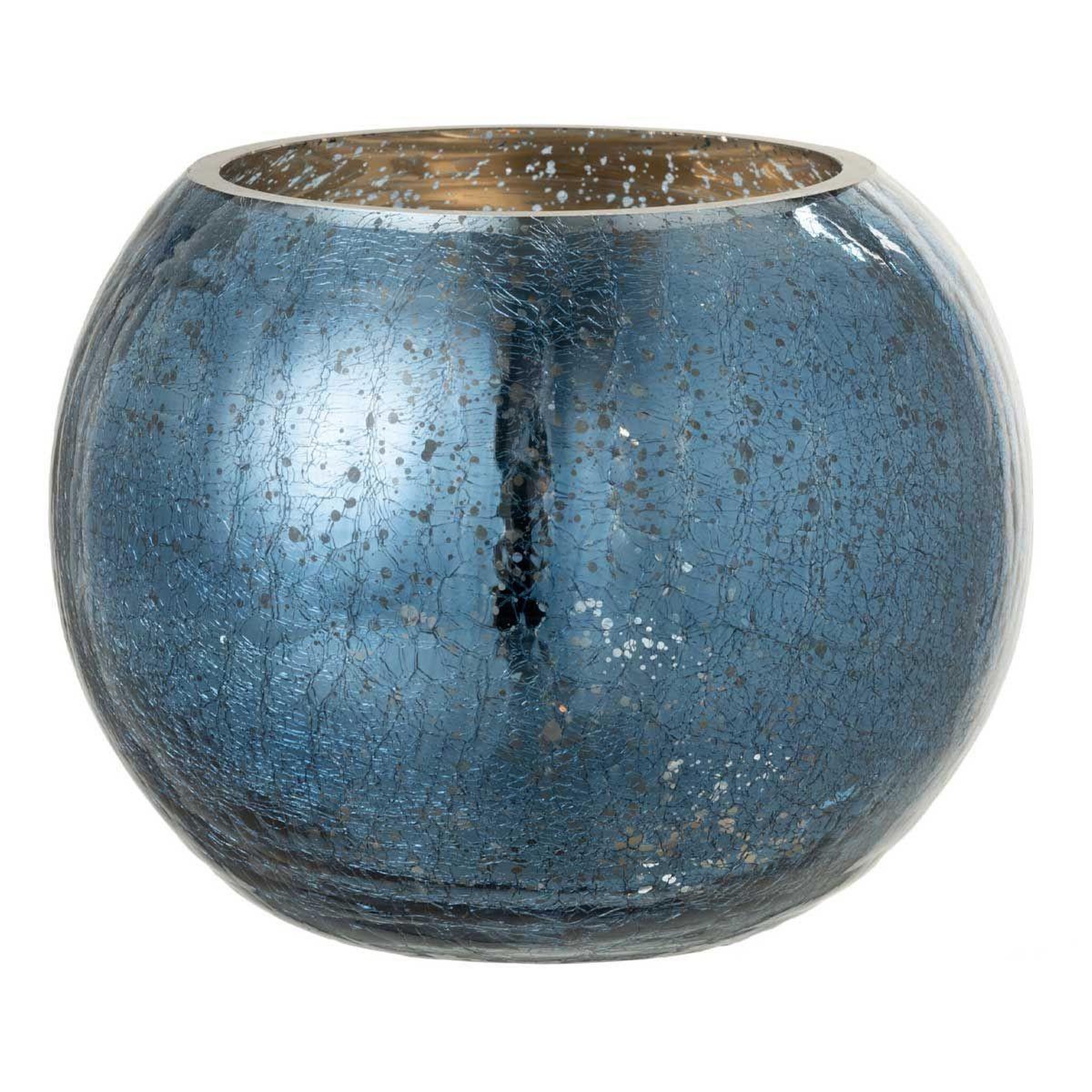 Voir la diapositive 1 : J-LINE Photophore boule en verre  nacré  20cm bleu