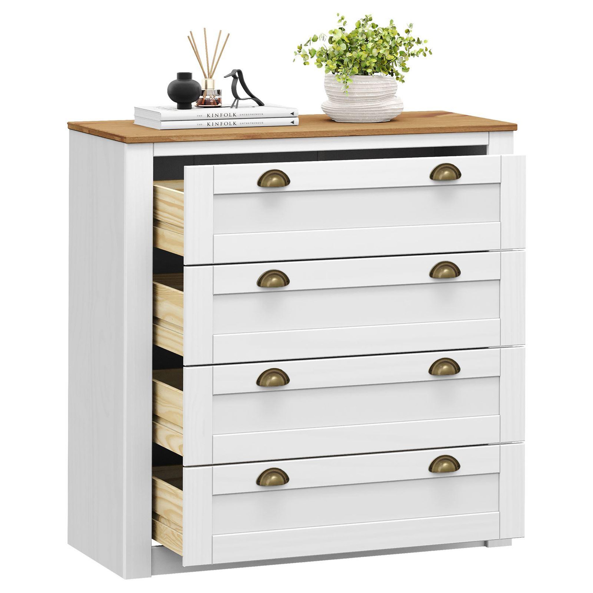 Voir la diapositive 5 : IDIMEX Commode BOLTON avec 4 tiroirs, en pin massif