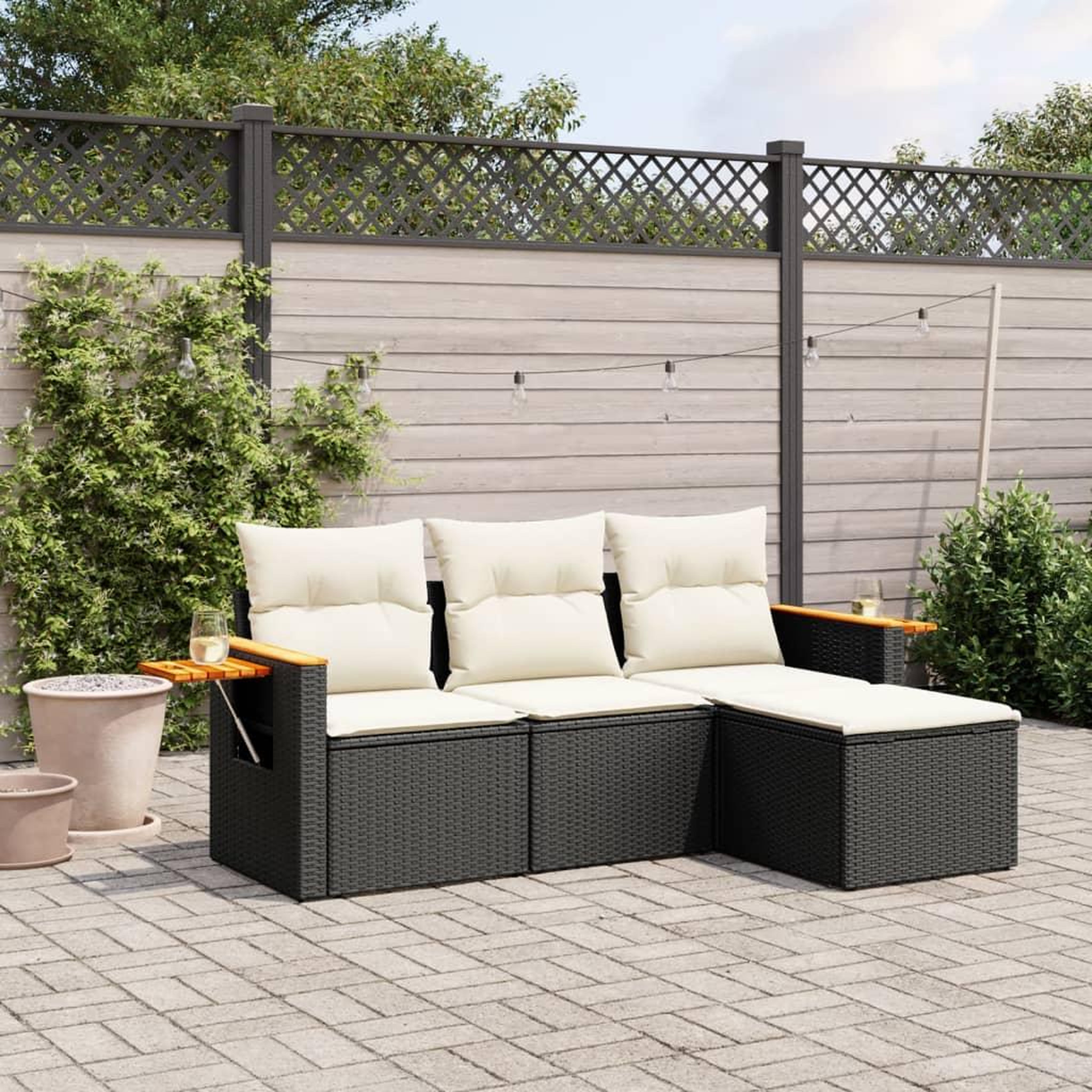VIDAXL Salon de jardin 4 pcs avec coussins noir resine tressee