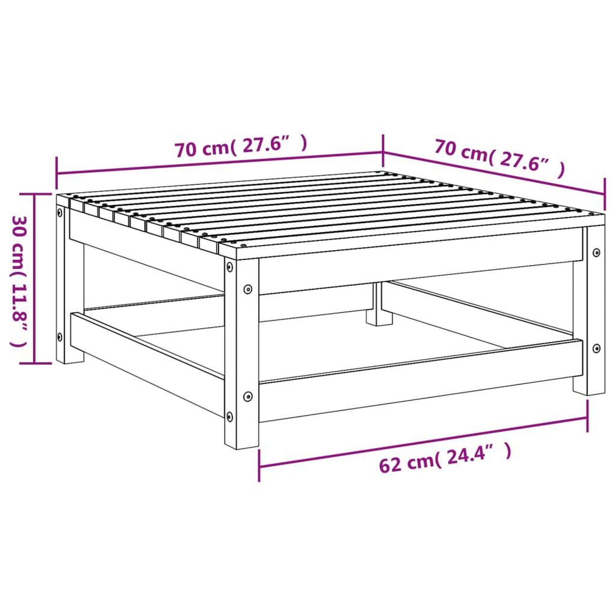 Voir la diapositive 6 : VIDAXL Repose-pied de jardin 70x70x30 cm bois de pin massif