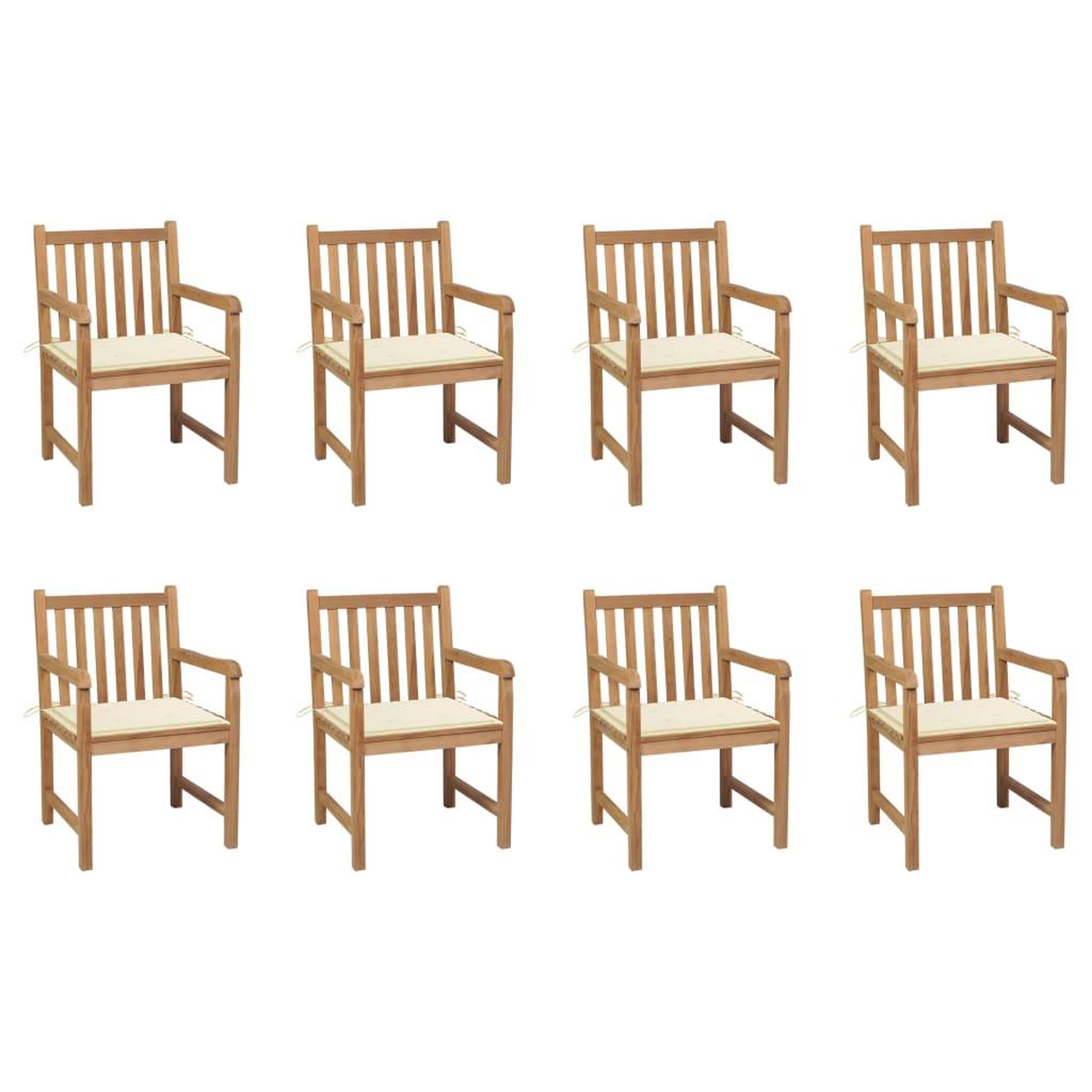 VIDAXL Chaises de jardin lot de 8 avec coussins creme Bois teck massif