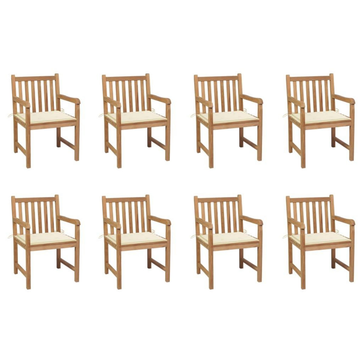 VIDAXL Chaises de jardin lot de 8 avec coussins creme Bois teck massif