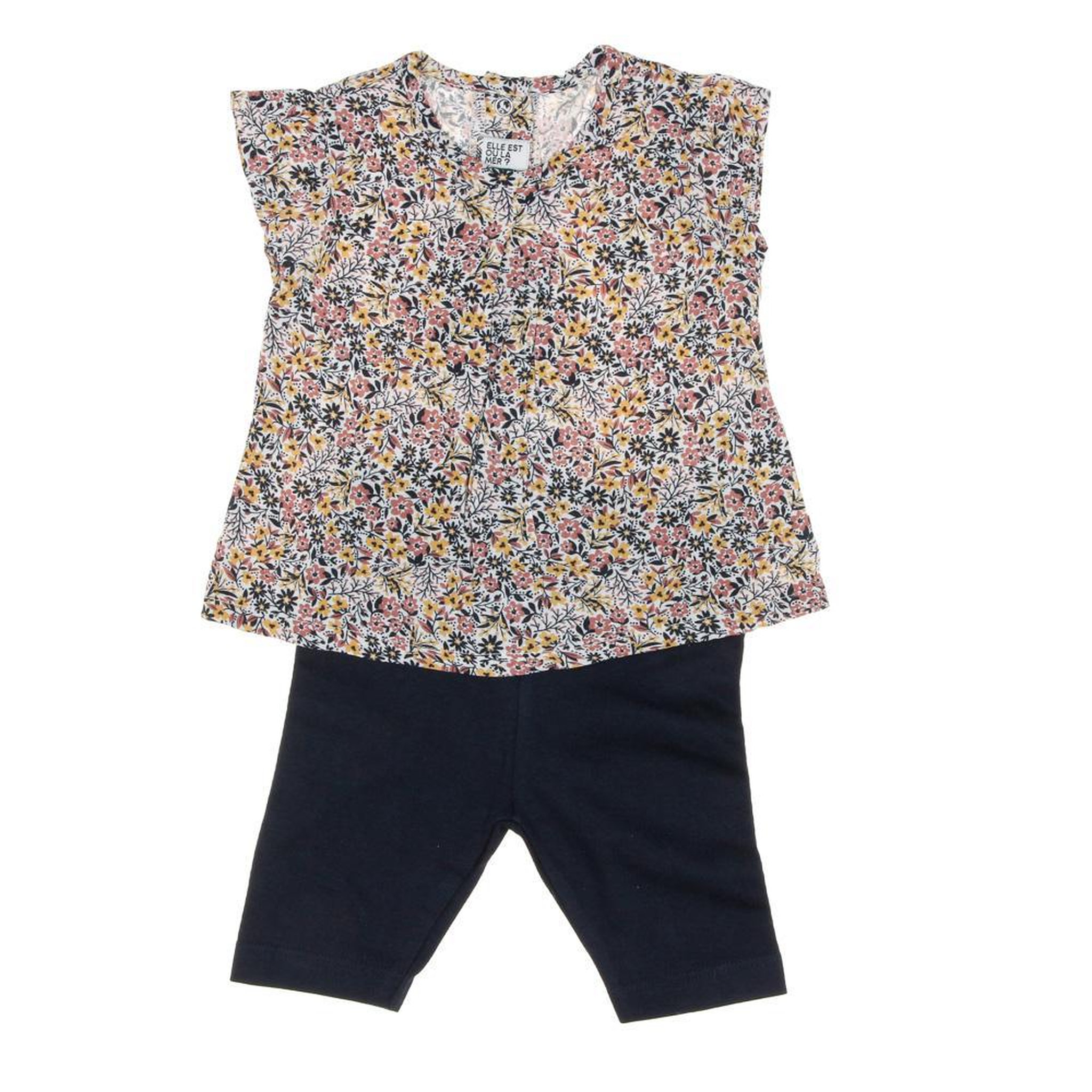 ELLE EST OU LA MER Ensemble Marine/Blanc Fille EOM Echoupa. Coloris disponibles : Bleu