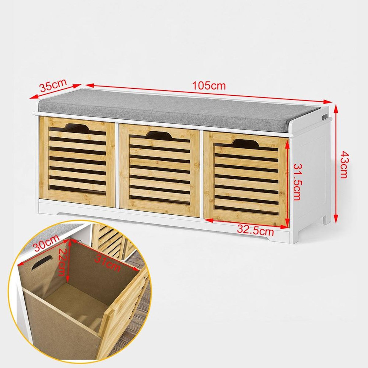 SOBUY SoBuy - Banc de rangement à trois tiroirs pour chaussures - Moderne - FSR23