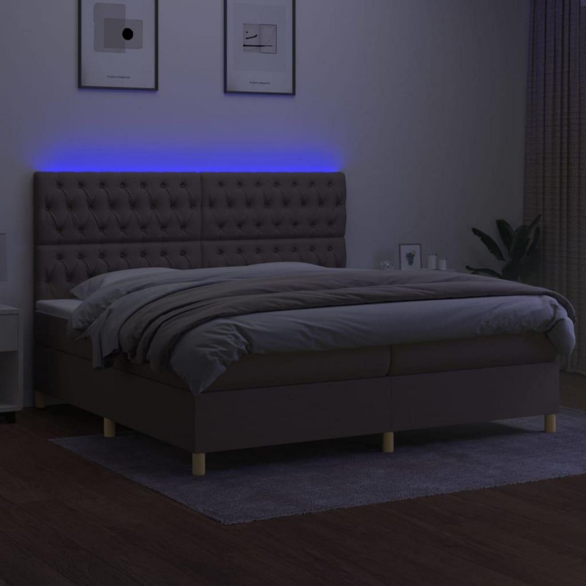 VIDAXL Sommier a lattes de lit et matelas et LED Taupe 200x200cm Tissu