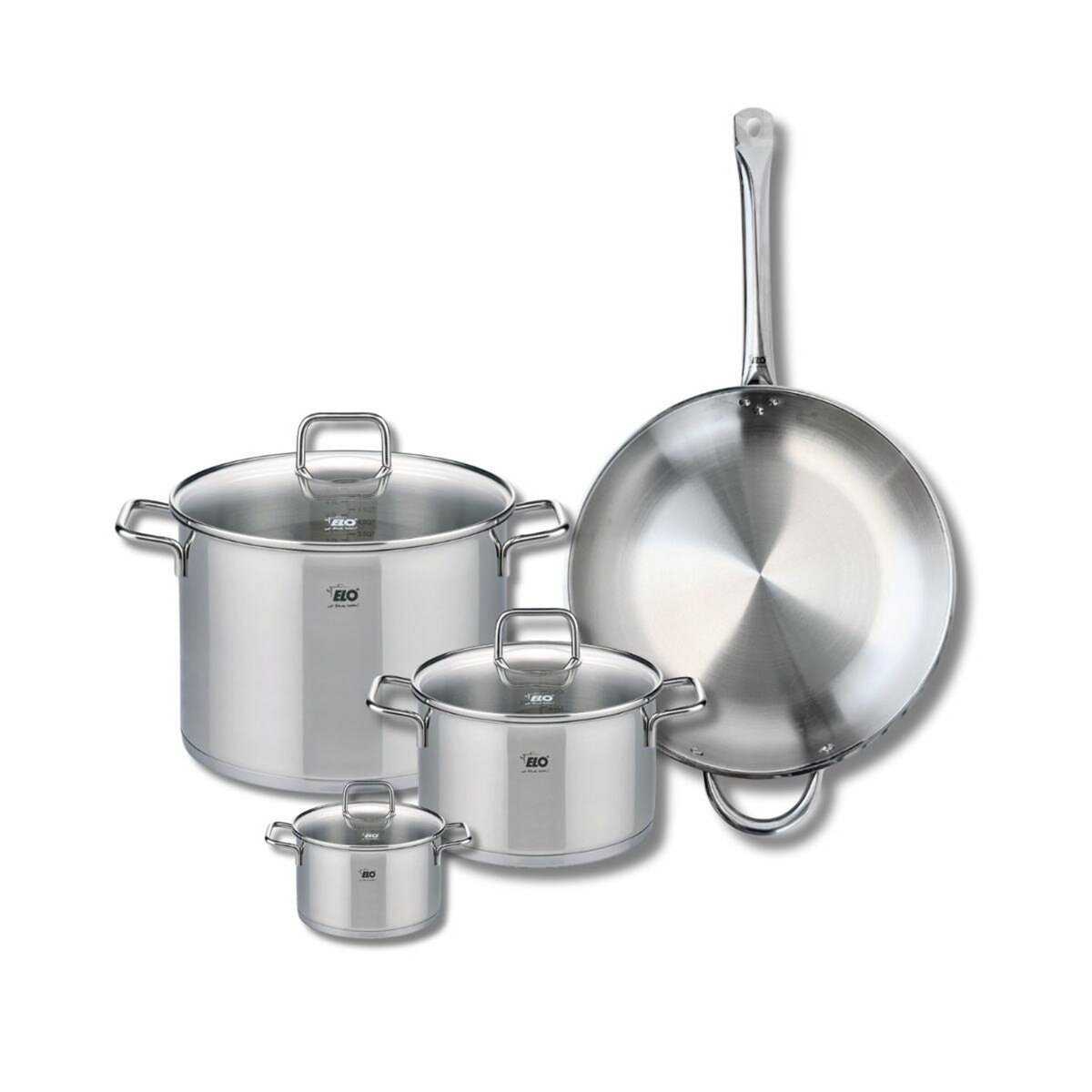 ELO Set de 1 Poêle de cuisson 32 cm et 3 faitouts 12, 20 et 26 cm Elo Profi Citrin