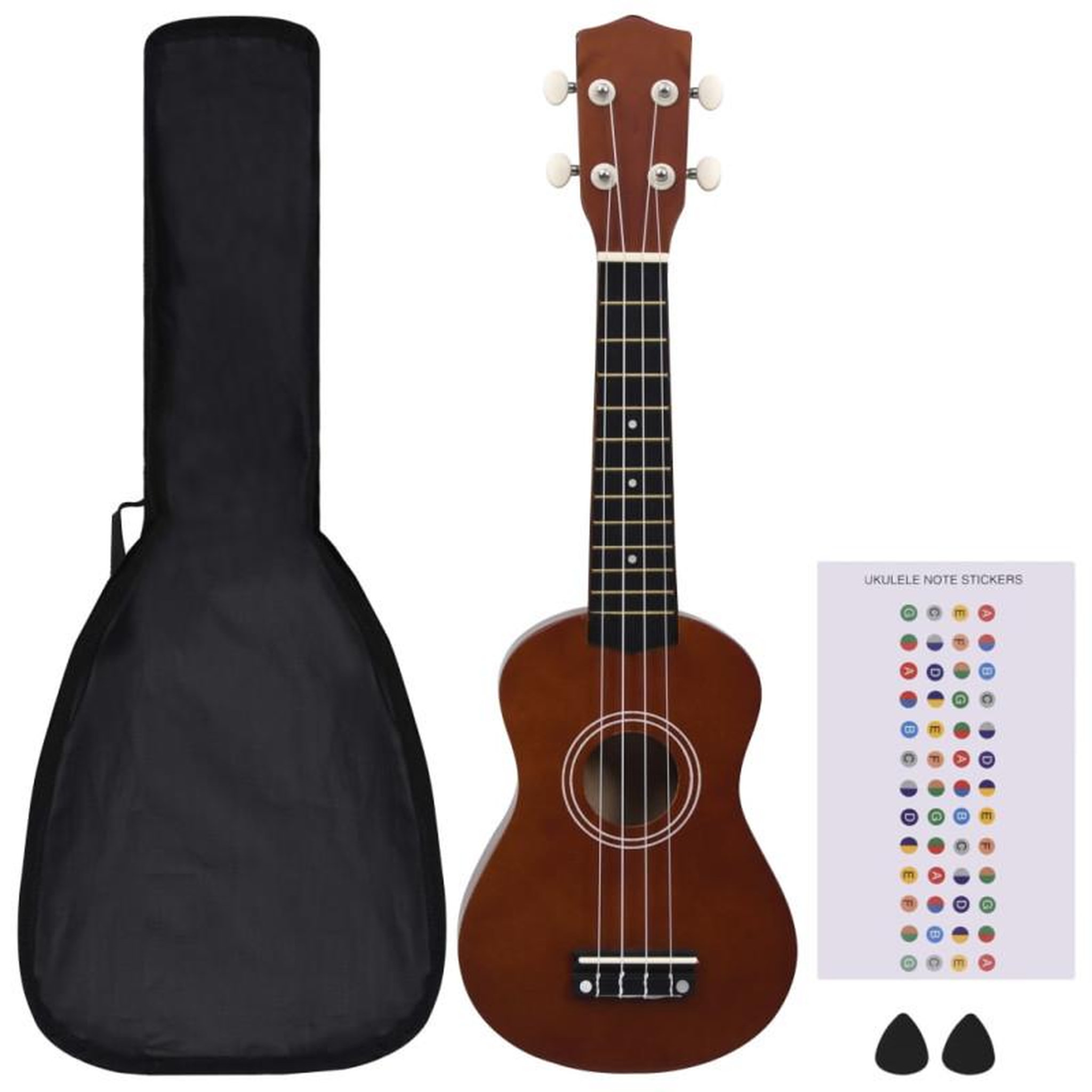Voir la diapositive 2 : VIDAXL Jeu de ukulélé soprano avec sac pour enfants bois foncé 21