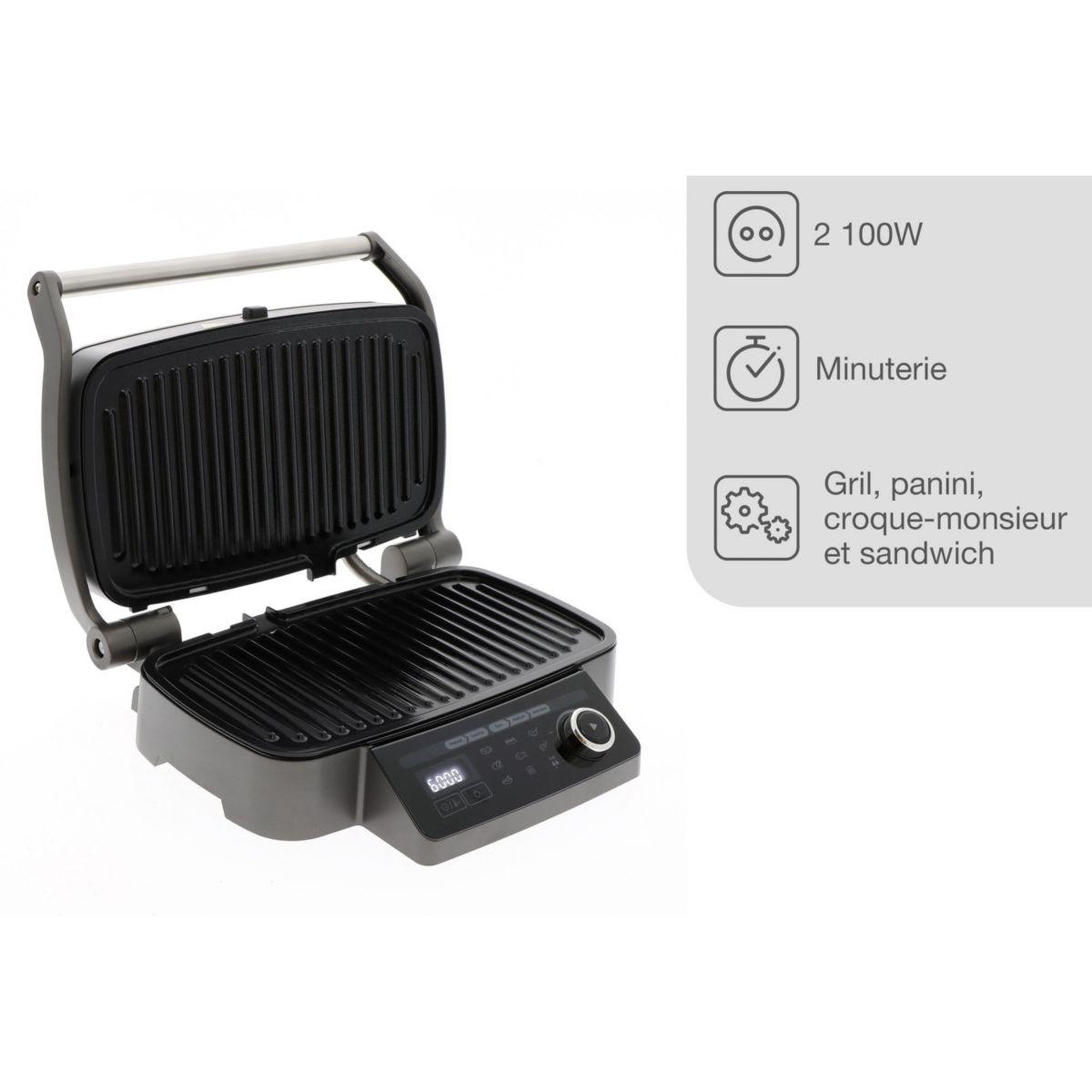 Voir la diapositive 3 : MIOGO Grille-viande MMG1 noir plaques amovibles, 36x20 cm