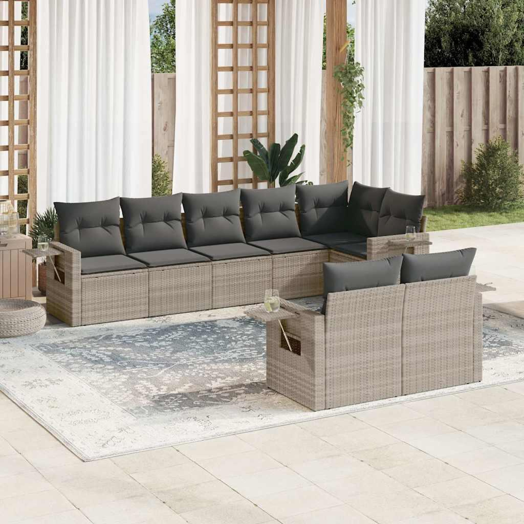 VIDAXL Salon de jardin 8 pcs avec coussins gris clair resine tressee