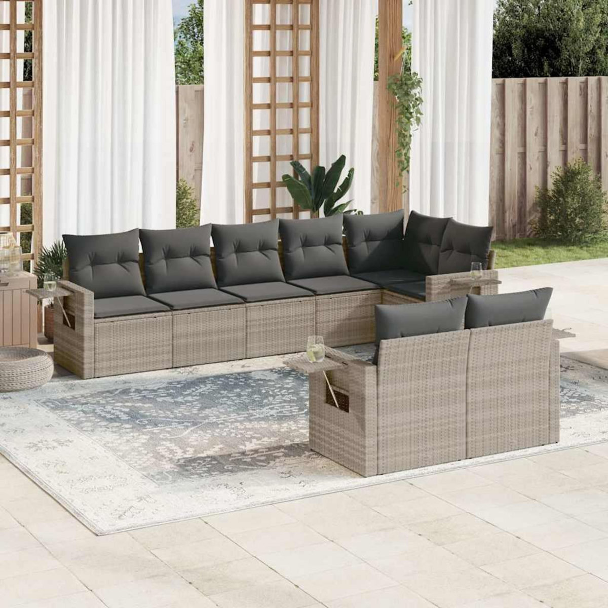VIDAXL Salon de jardin 8 pcs avec coussins gris clair resine tressee
