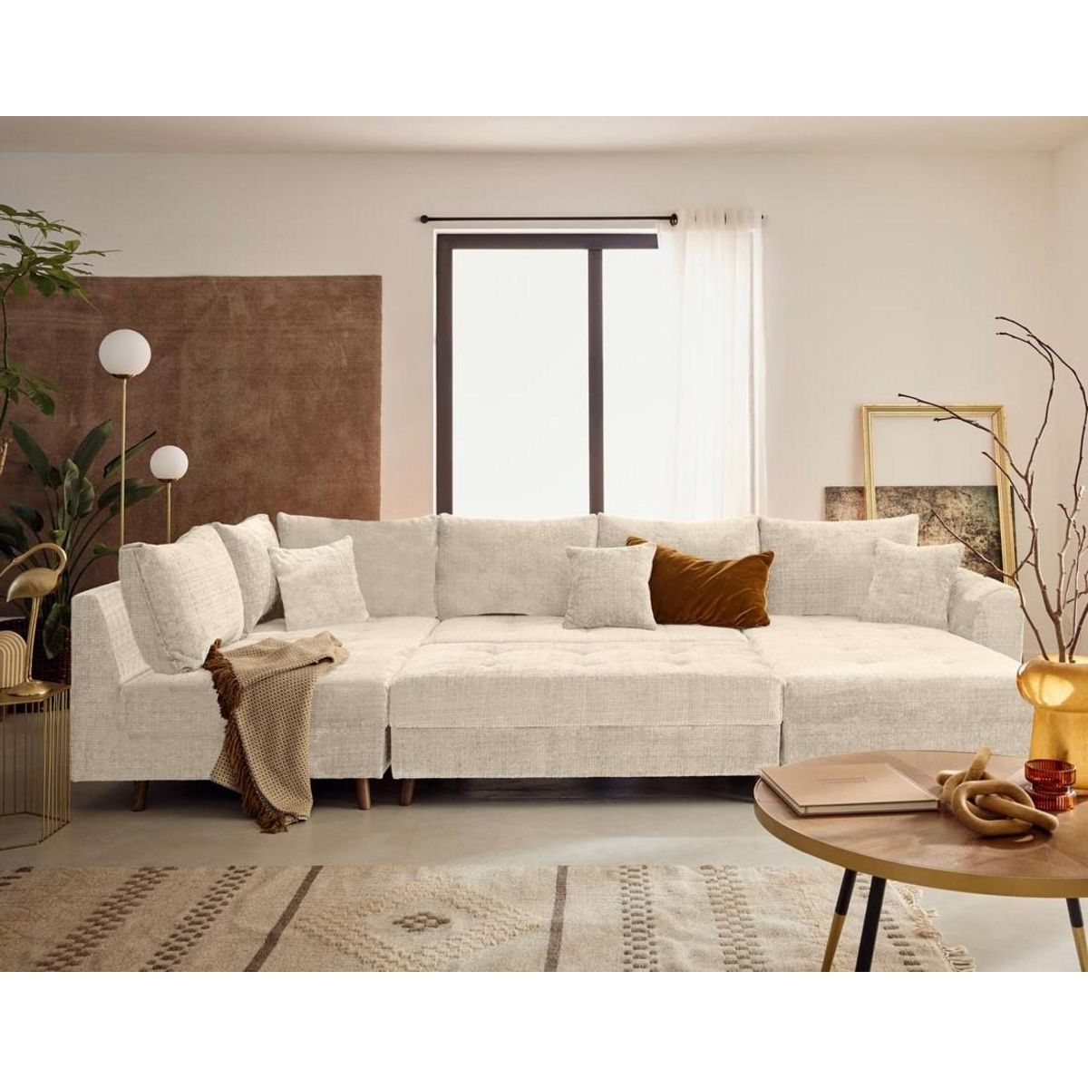 LISA DESIGN Rune - canapé panoramique d'angle gauche 7 places en velours texturé