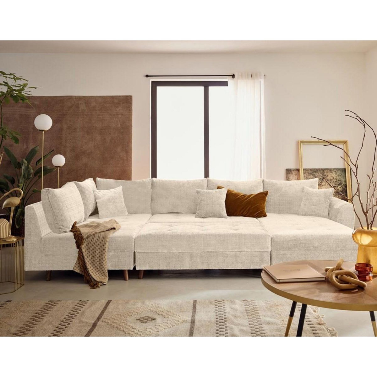 LISA DESIGN Rune - canapé panoramique d'angle gauche 7 places en velours texturé