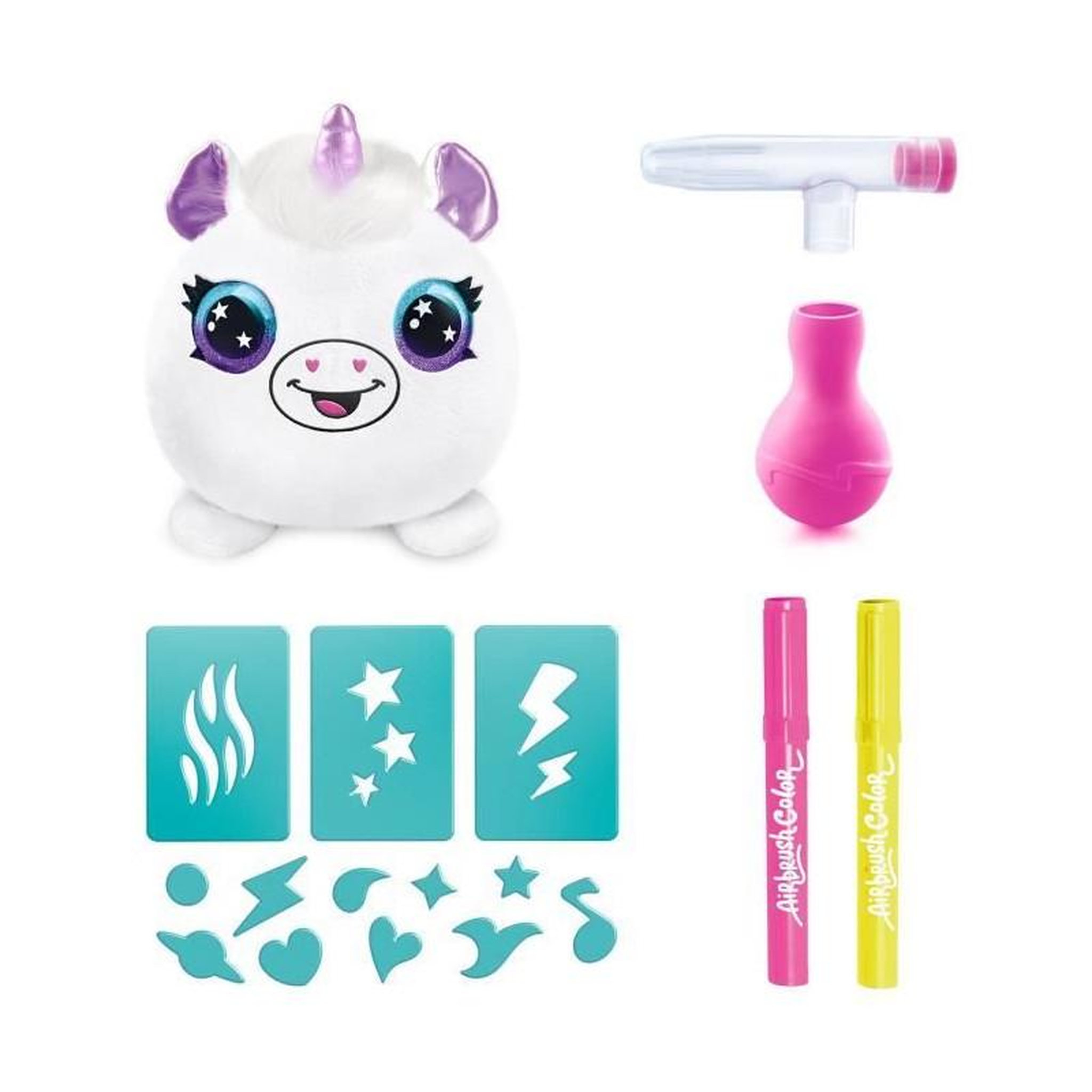 Voir la diapositive 3 : Canal Toys Canal Toys - Airbrush Plush - Mini Peluche surprise a Personnaliser avec Feutres et Pochoirs - 1-pack Néon - AIR 020