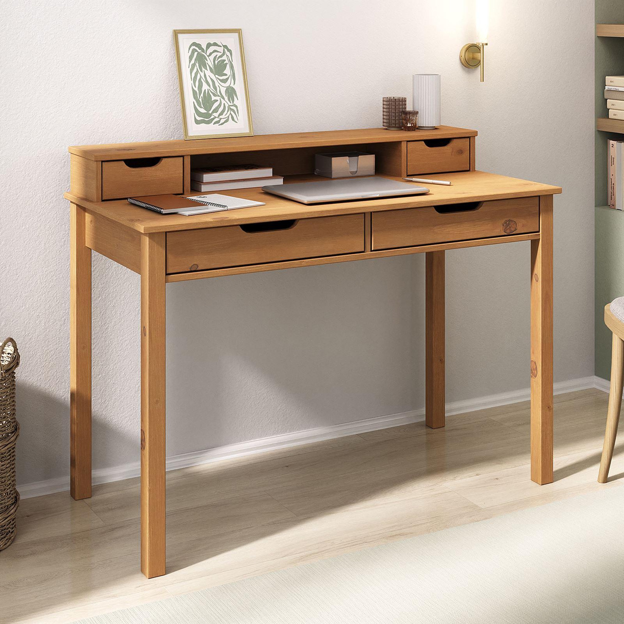 Voir la diapositive 3 : IDIMEX Bureau raul l 114 cm avec 4 tiroirs en bois massif