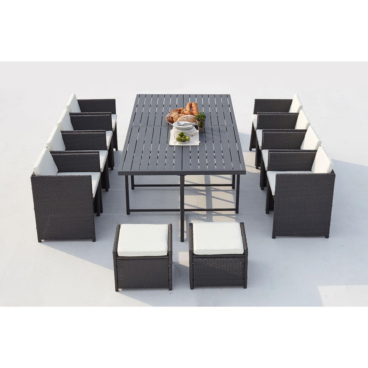 CONCEPT USINE Table et chaise 12 places encastrables alu résine gris-blanc SUNSET