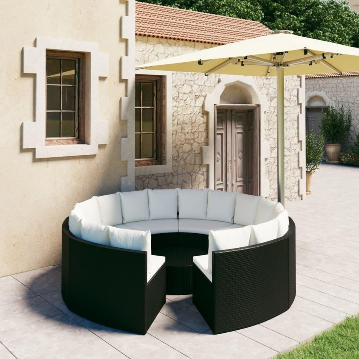 VIDAXL Salon de jardin 9 pcs avec coussins Resine tressee Noir