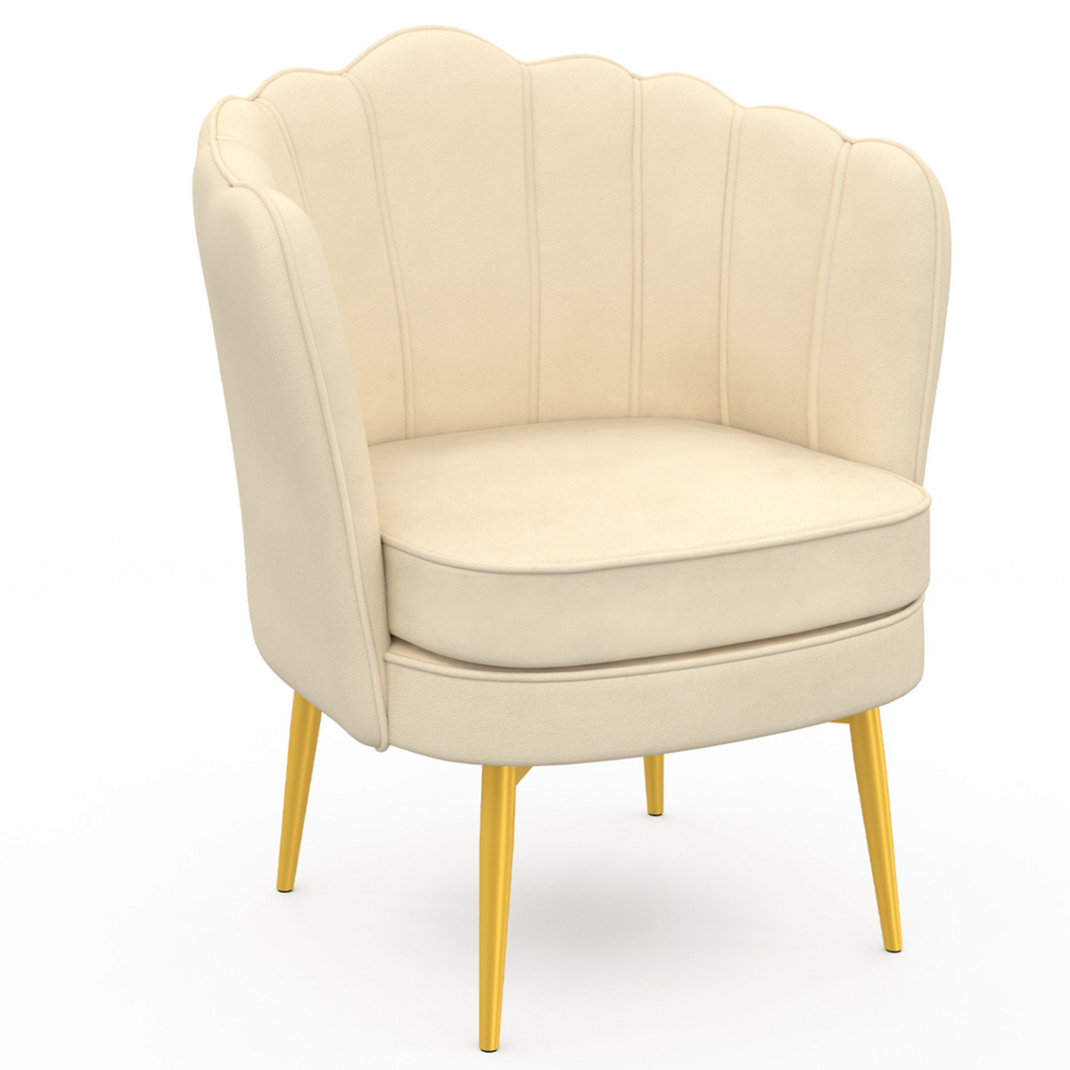 ID MARKET Fauteuil coquillage ADELLA crème en velours pieds dorés