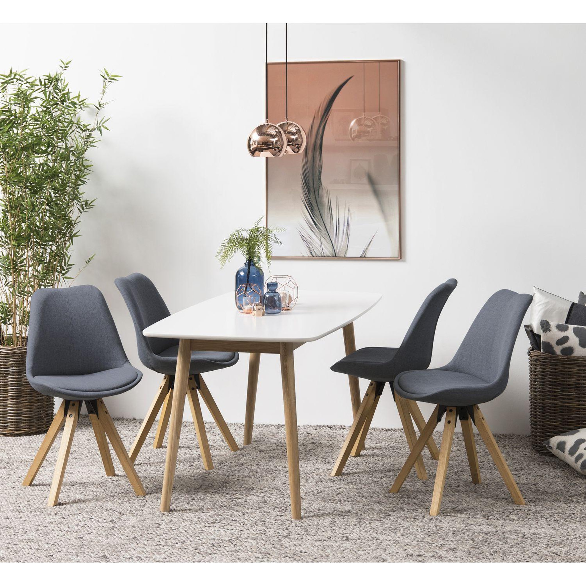 Voir la diapositive 2 : TOILINUX Lot de 2 chaises de salle à manger dona en tissu et bois d'hévéa