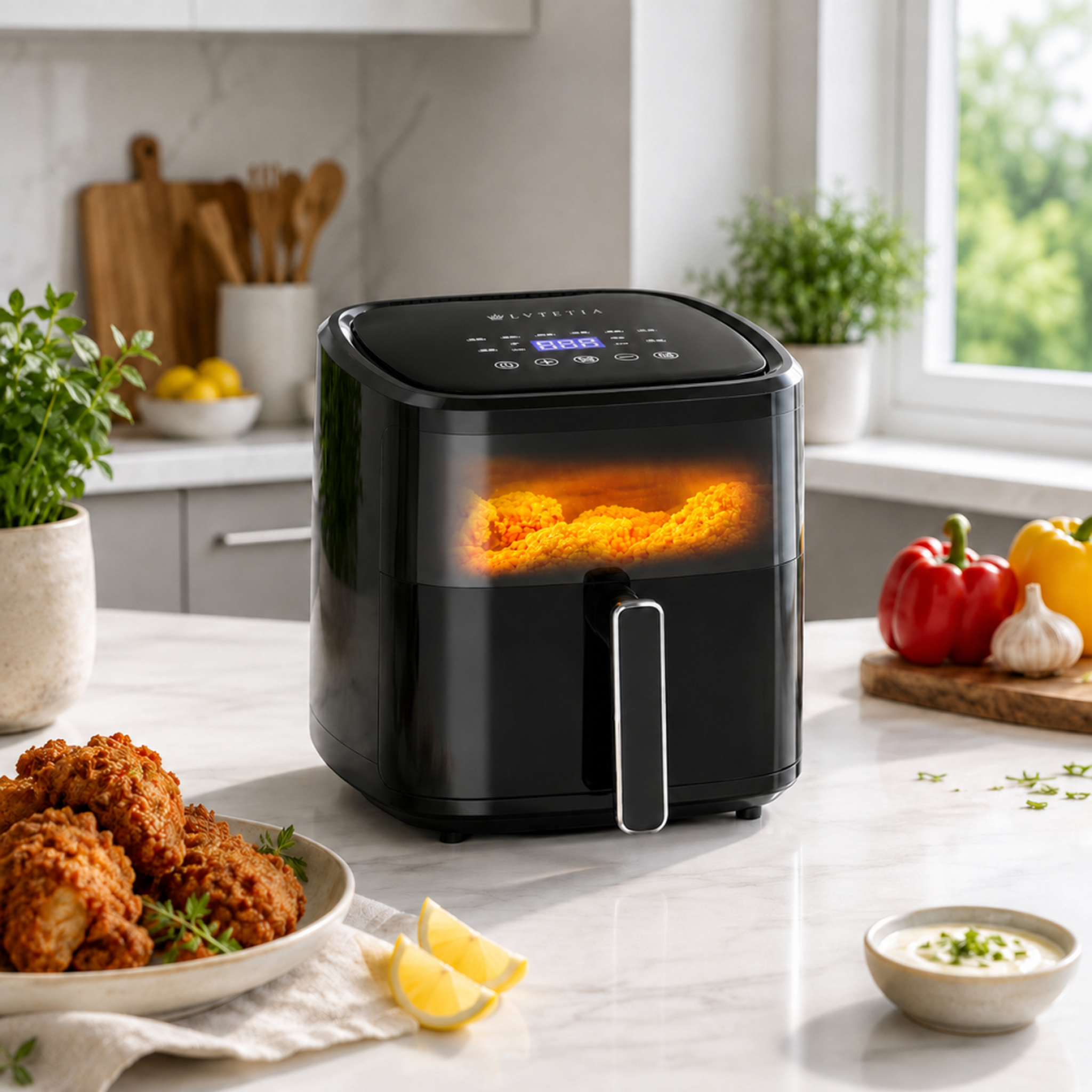 Voir la diapositive 3 : LVTETIA Air Fryer BW-3021D, friteuse sans huile capacité 5L avec fenêtre, 1350W, fonction vapeur