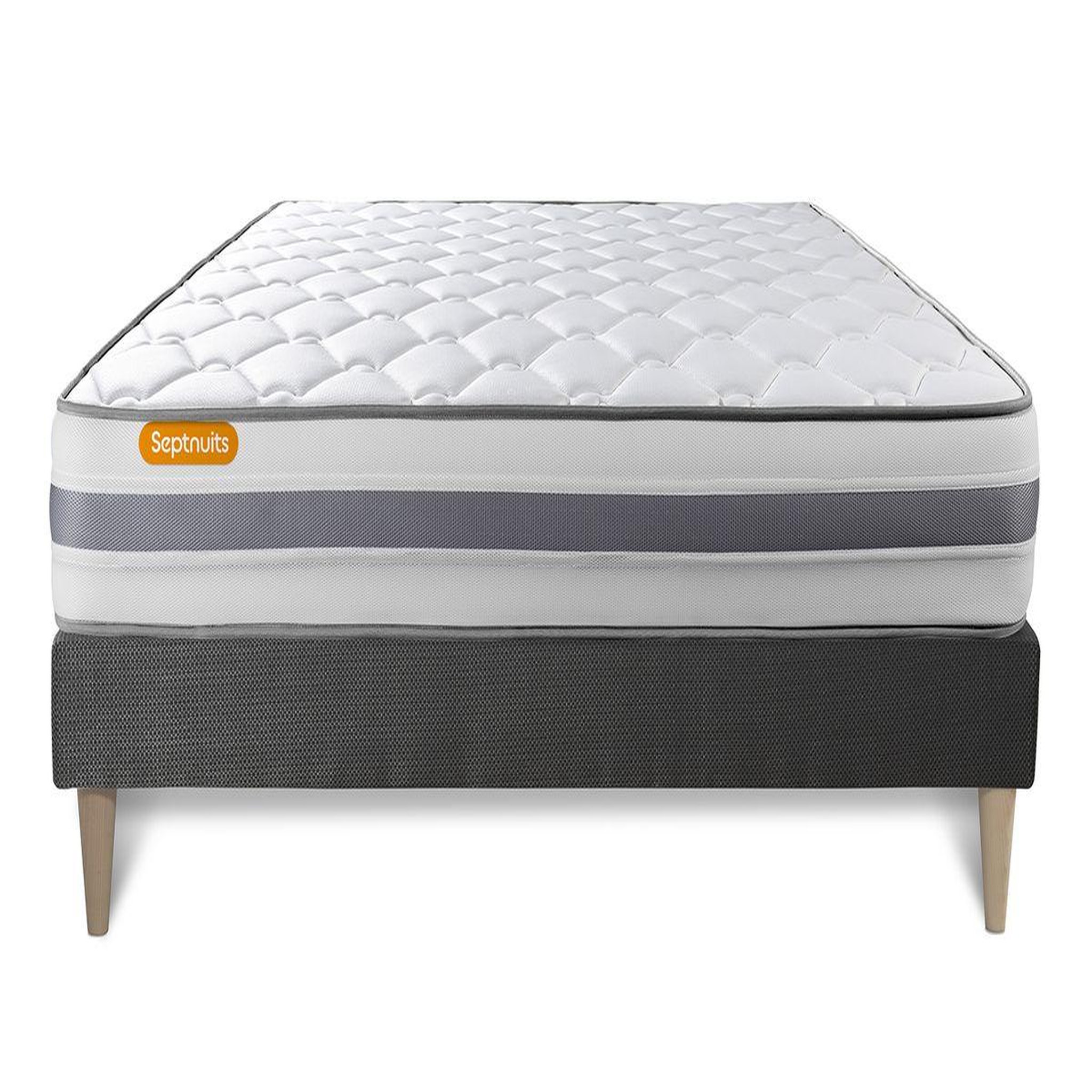 Voir la diapositive 2 : SEPTNUITS Matelas + sommier kit gris Memo Spring Ressorts ensachés MAXI épaisseur