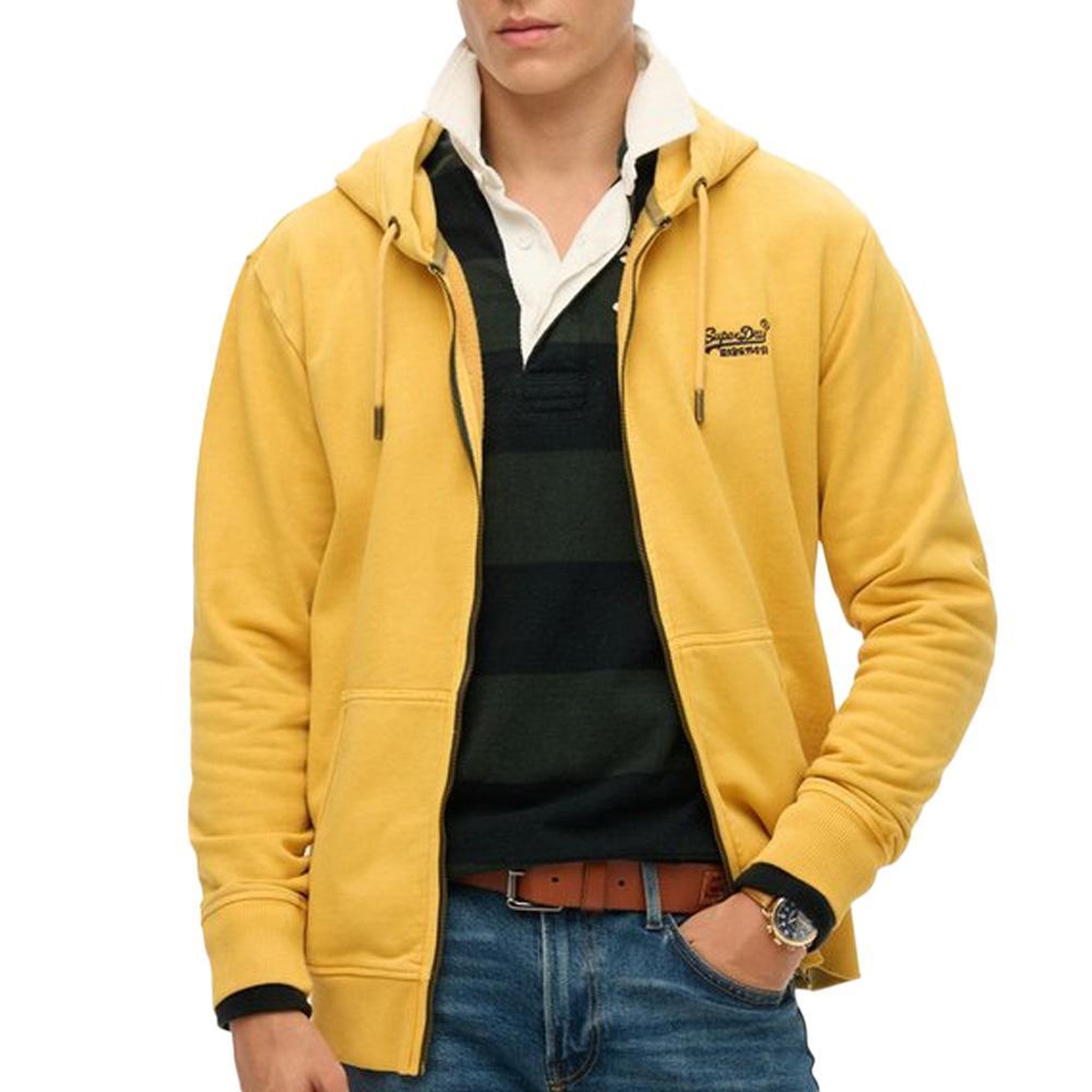 SUPERDRY Sweat Zippé Jaune Homme Superdry Essential Washed Ziphood. Coloris disponibles : Jaune