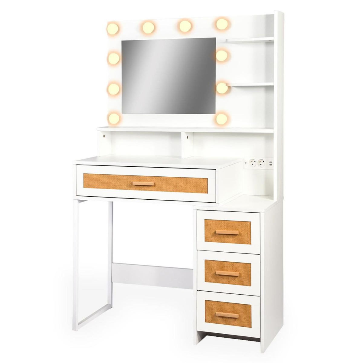 Paris Prix Coiffeuse 4 Tiroirs Avec Miroir LED  Rotina  143cm Blanc