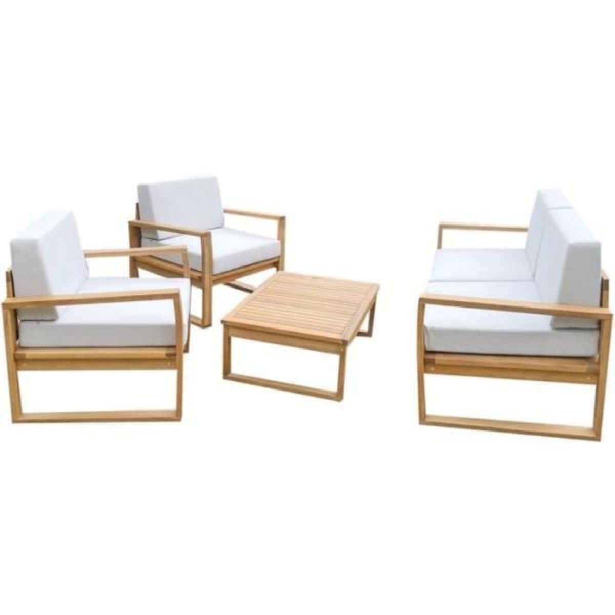 MARKET24 Salon de jardin en bois d'Acacia FSC - PALAWAN - 4 personnes - Coussins gris perle