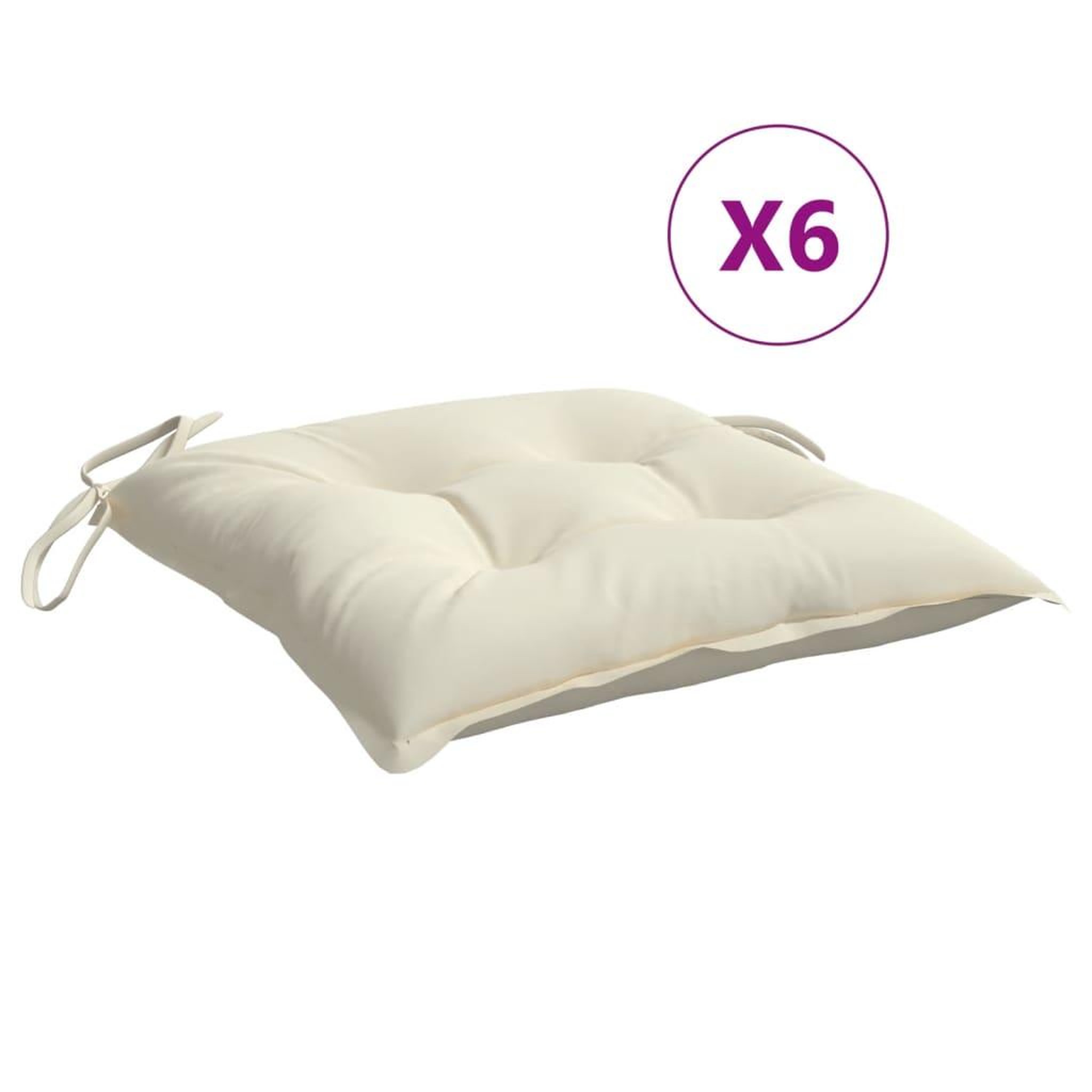 Voir la diapositive 2 : VIDAXL Coussins de chaise lot de 6 blanc creme 40x40x7 cm tissu oxford