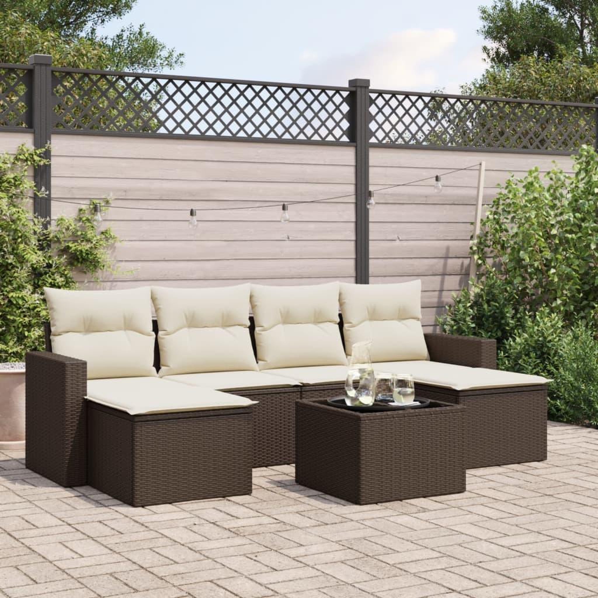 VIDAXL Salon de jardin avec coussins 7 pcs marron resine tressee