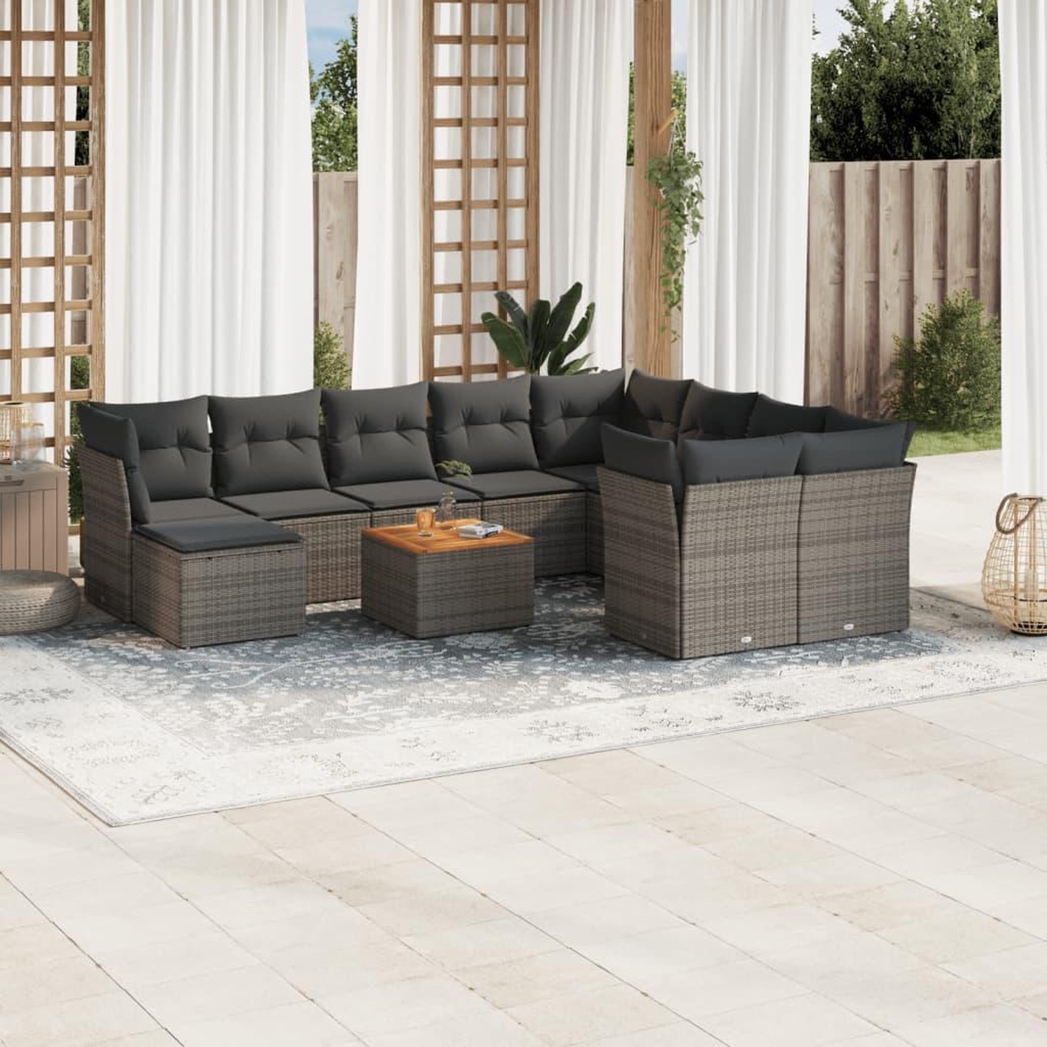 VIDAXL Salon de jardin 11 pcs avec coussins gris resine tressee