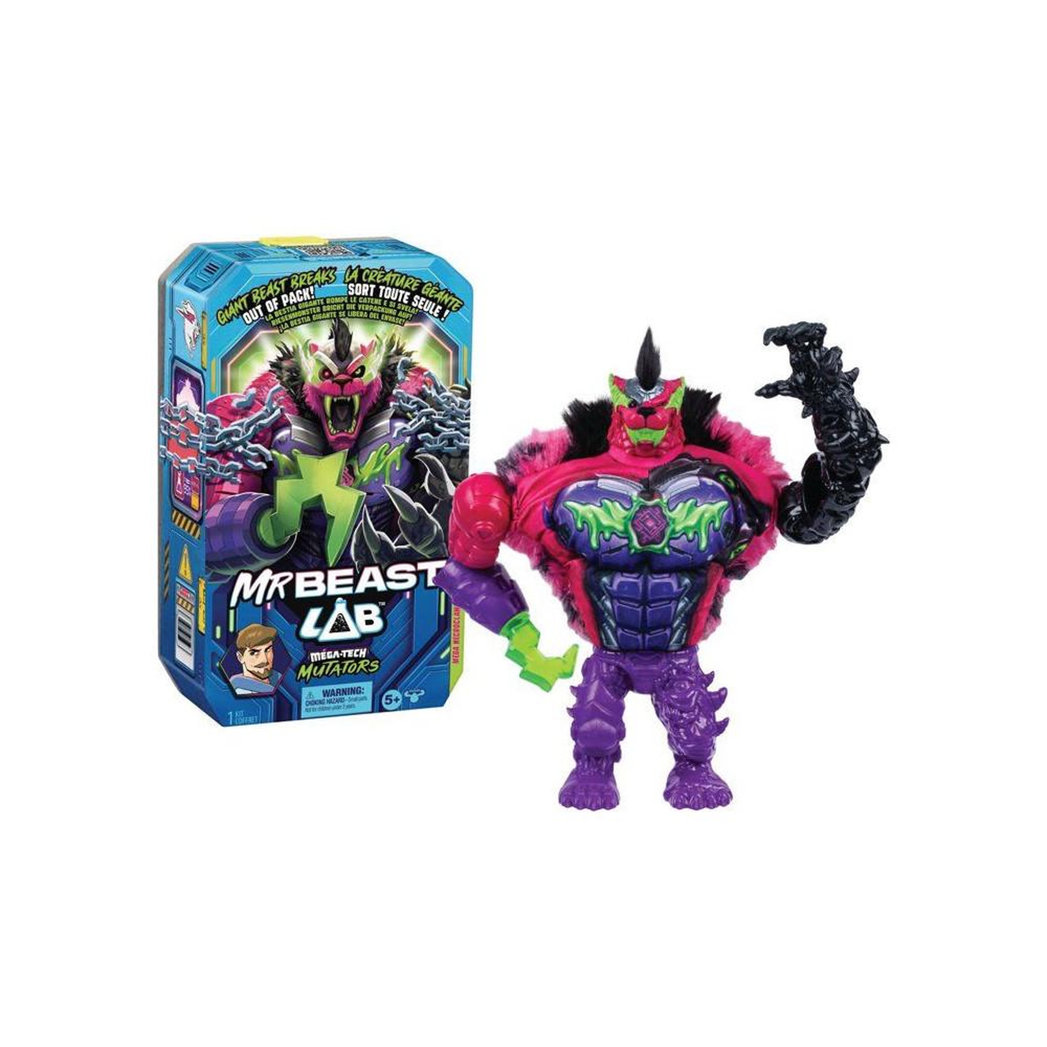 Figurine d'action Mega Mutators Necroclaw géante articulée 23 cm, effet surprise, couleurs violet/vert/noir