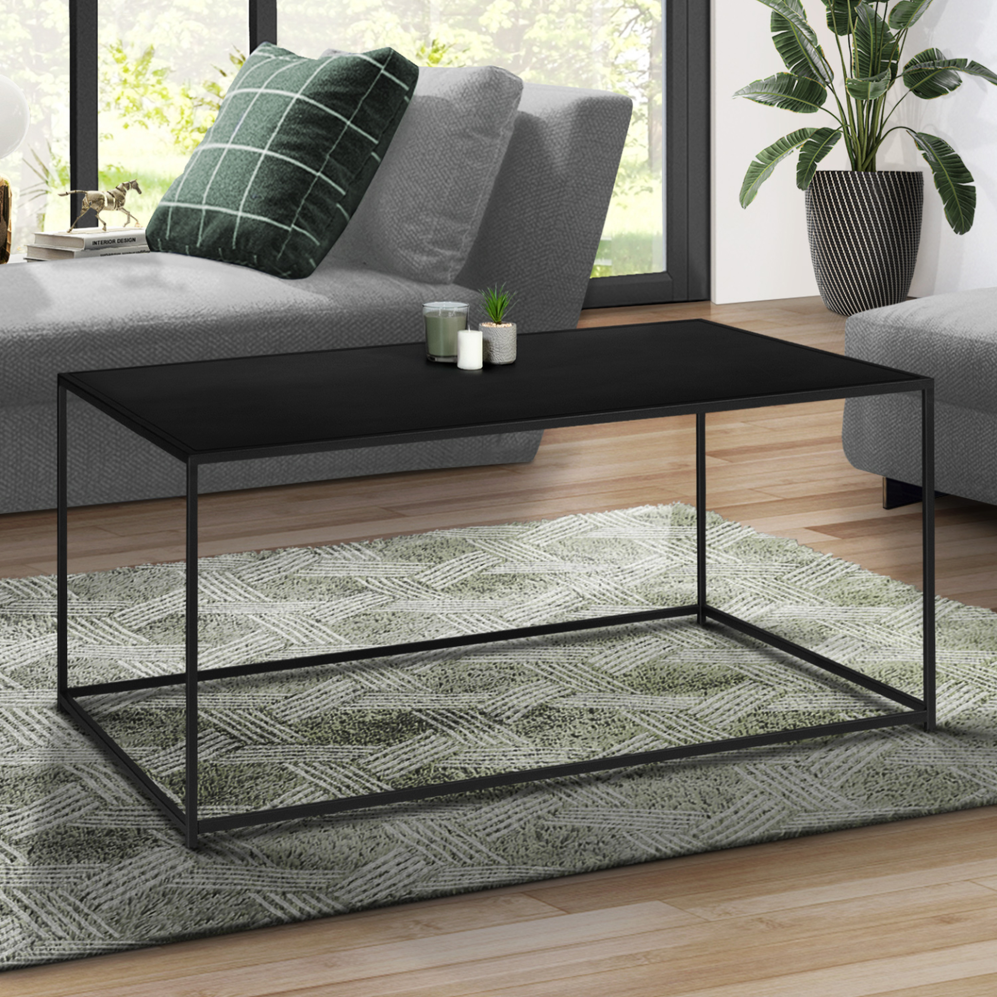 Voir la diapositive 2 : ID MARKET Table basse rectangulaire davis 113 cm en métal noir mat design industriel