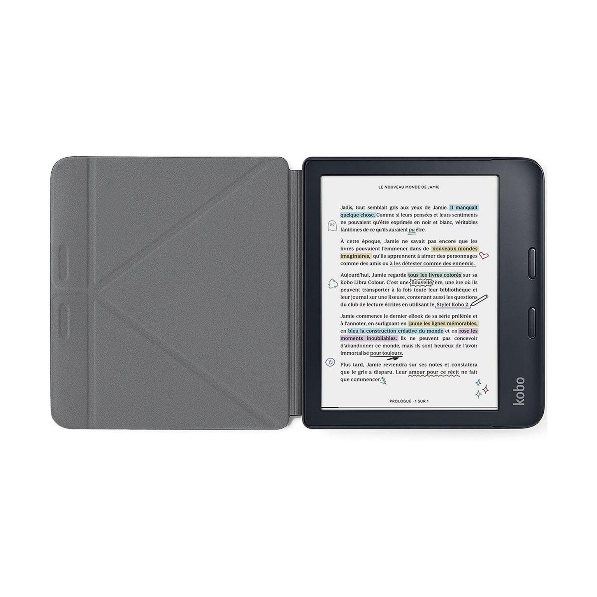 Voir la diapositive 5 : IBROZ Etui origami kobo libra colour 2024 bleu