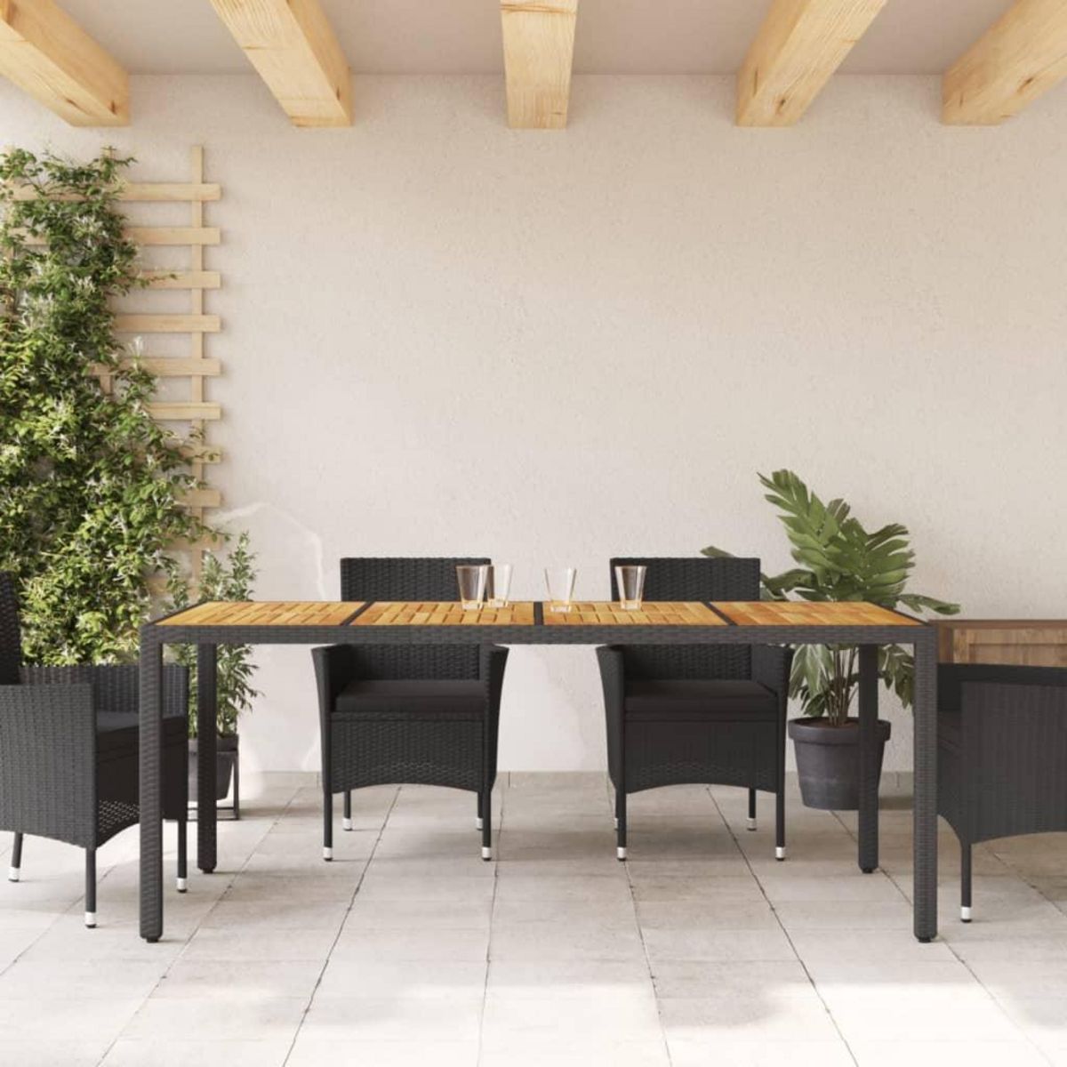 VIDAXL Table de jardin et dessus en bois d'acacia noir resine tressee