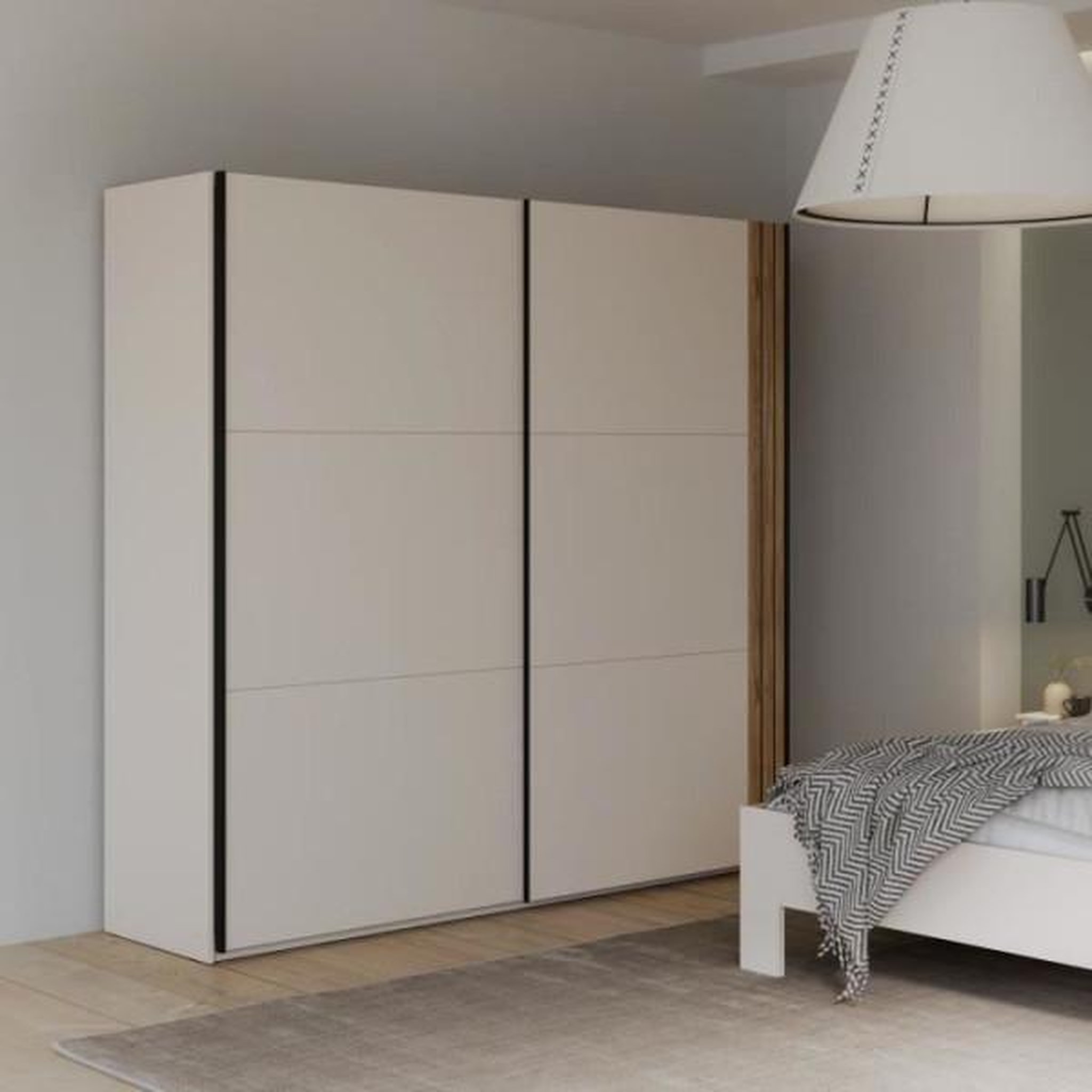 Voir la diapositive 2 : Armoire aménagée - WAIKATO - 2 portes coulissantes - Blanc - 220,1 x 61,2 x 210,5 cm