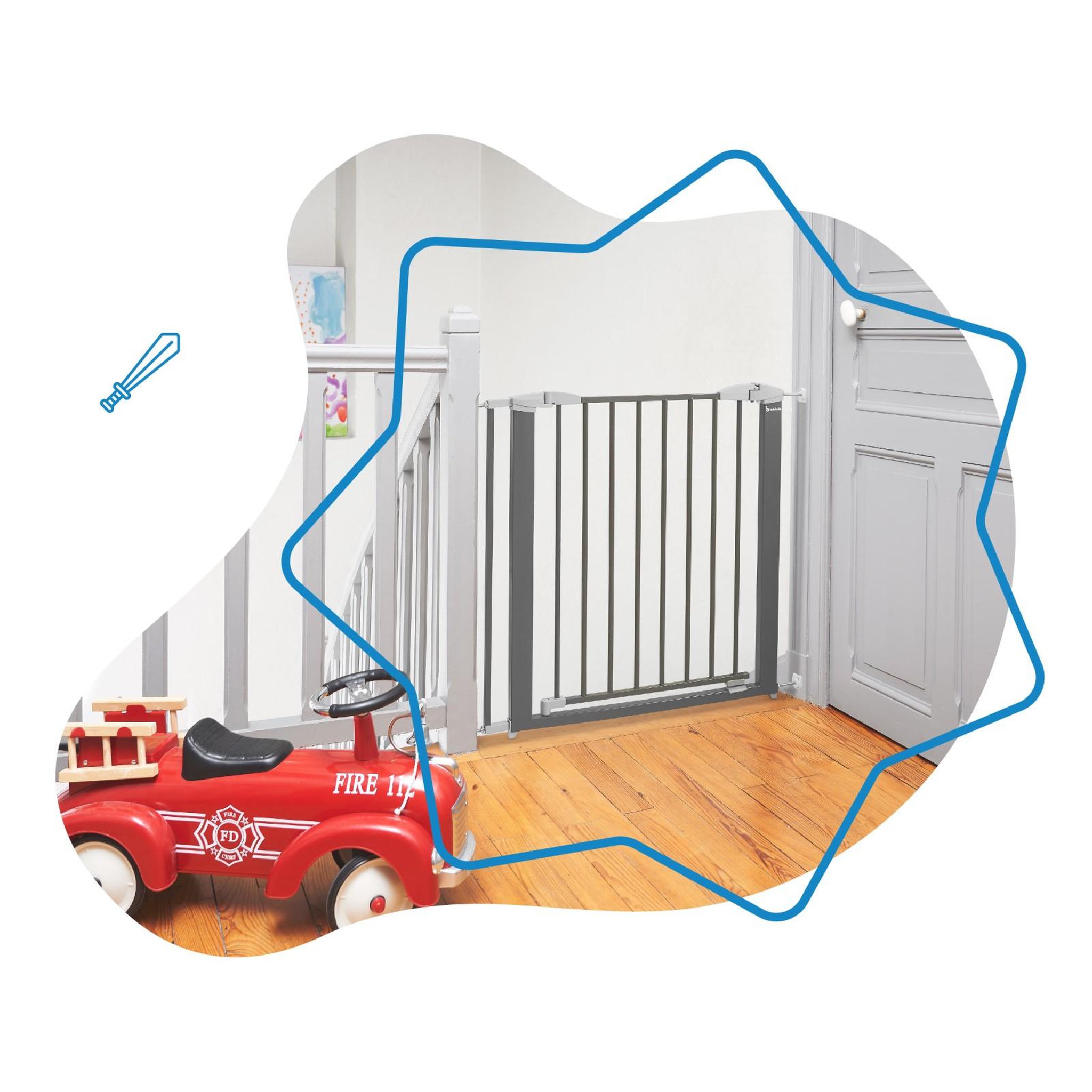 Voir la diapositive 2 : BADABULLE Adaptateur barrière de sécurité Safe & Lock ou Safe & Protect pour escalier, Badabulle