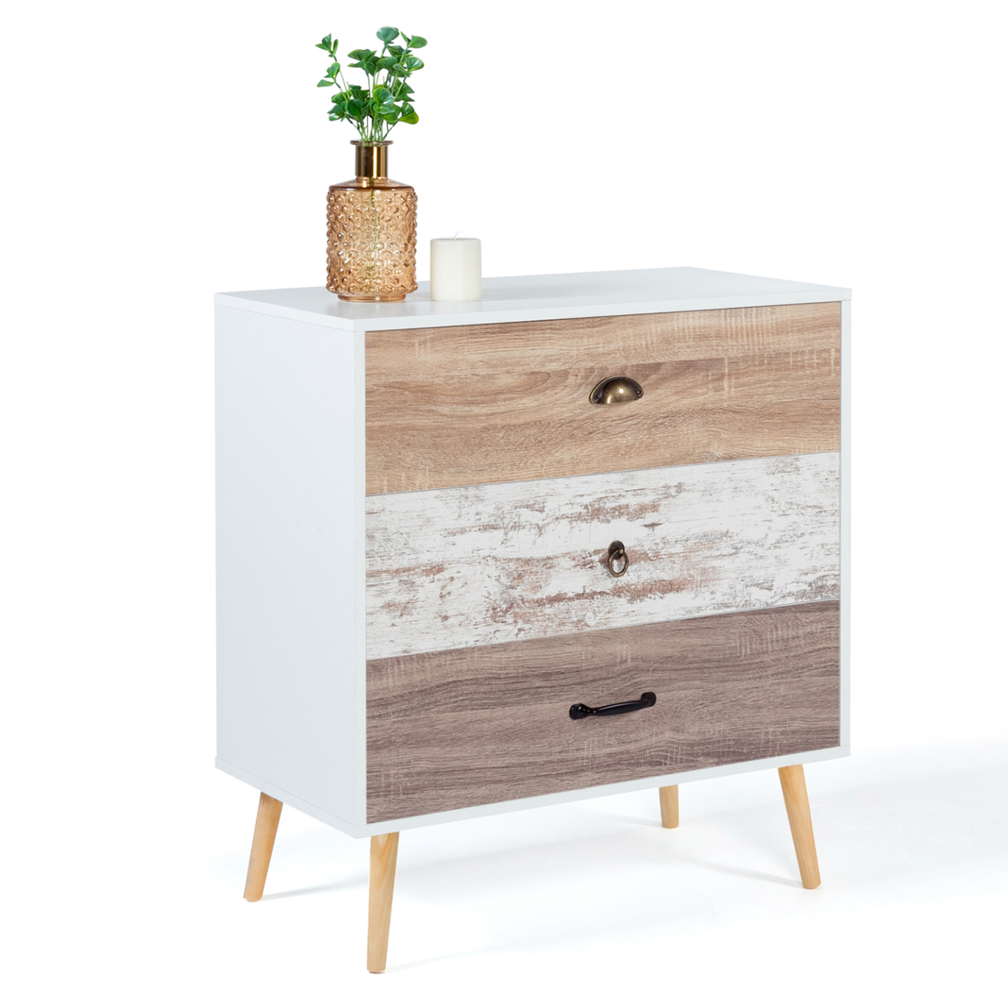 ID MARKET Commode 3 tiroirs bahia 75 cm scandinave