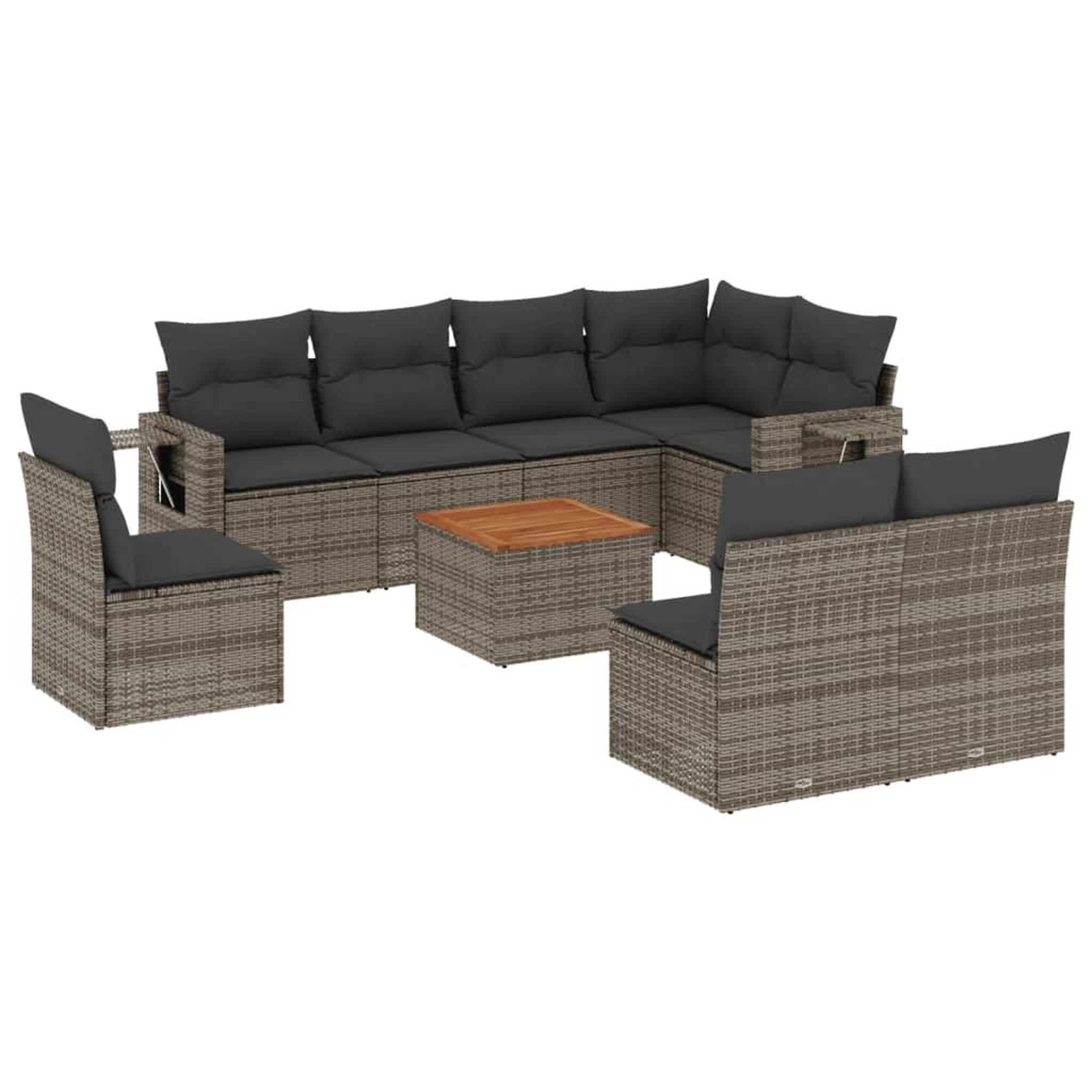 Voir la diapositive 2 : VIDAXL Salon de jardin 9 pcs avec coussins gris resine tressee