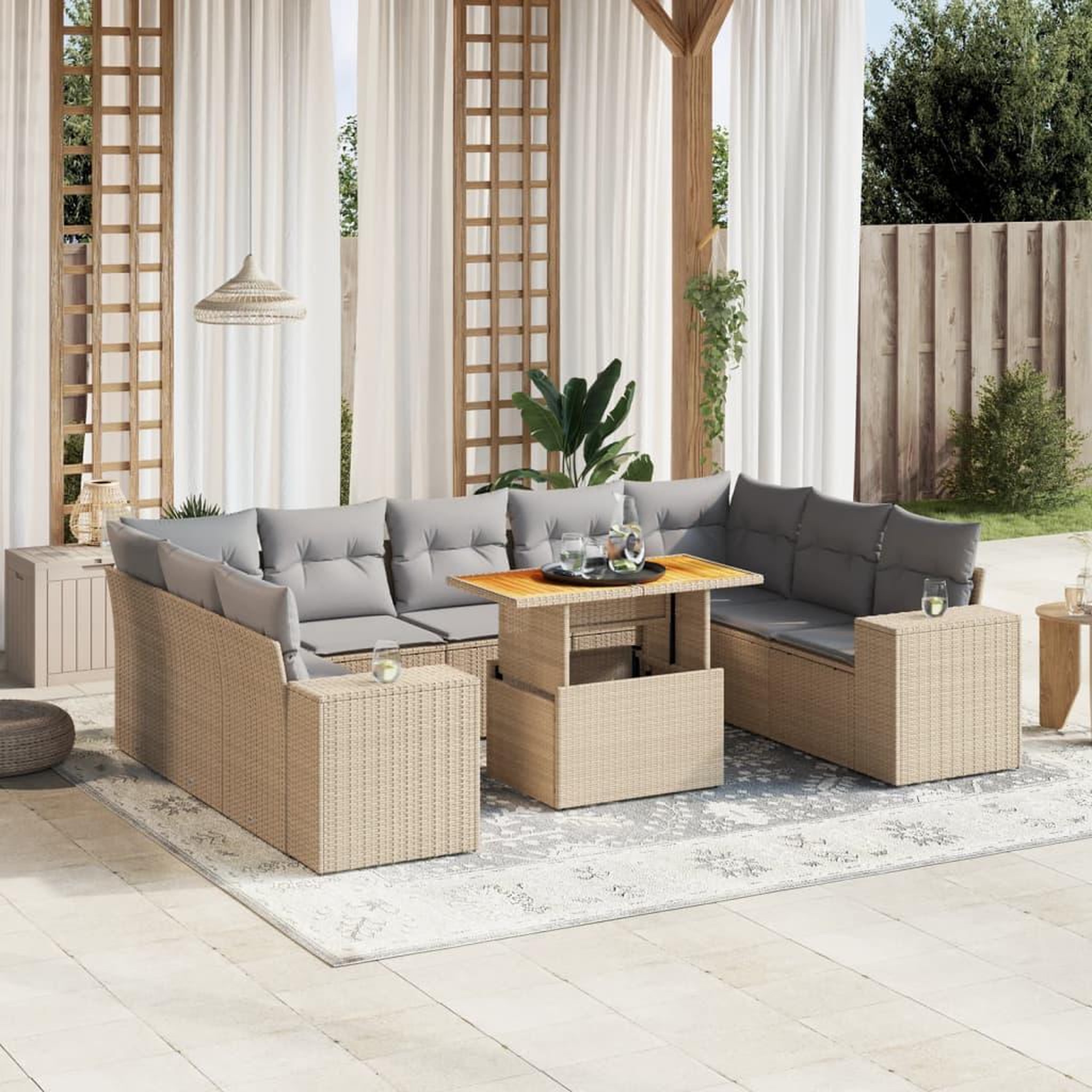 VIDAXL Salon de jardin avec coussins 10 pcs beige resine tressee