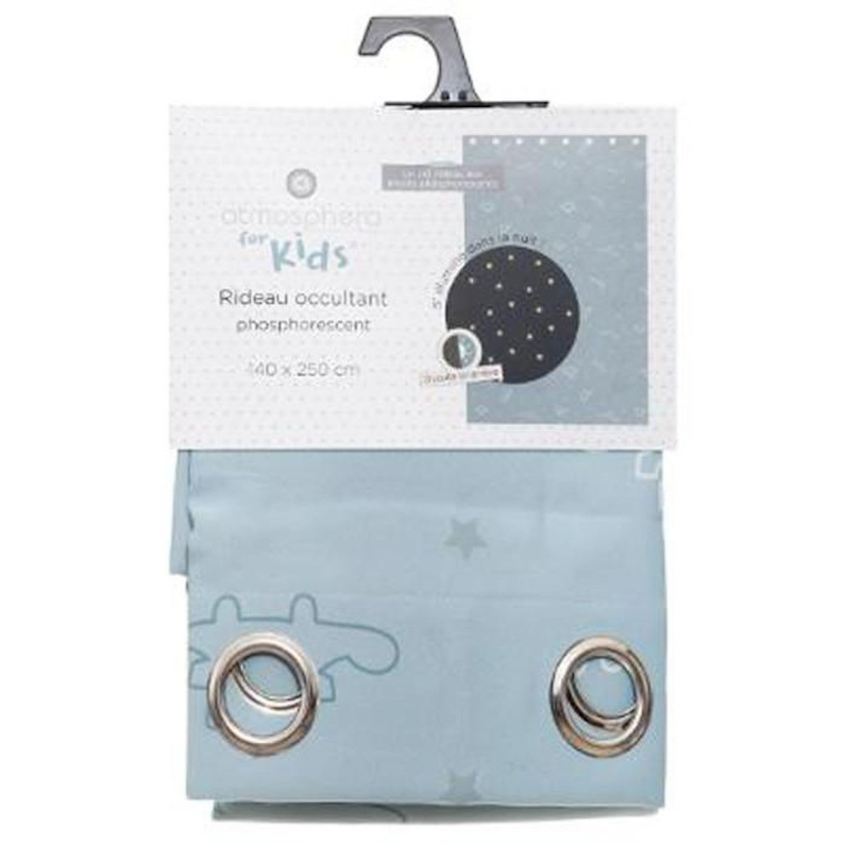 ATMOSPHERA Rideau occultant phosphorescent enfant Dinosaure - 140 x 250 cm - Bleu