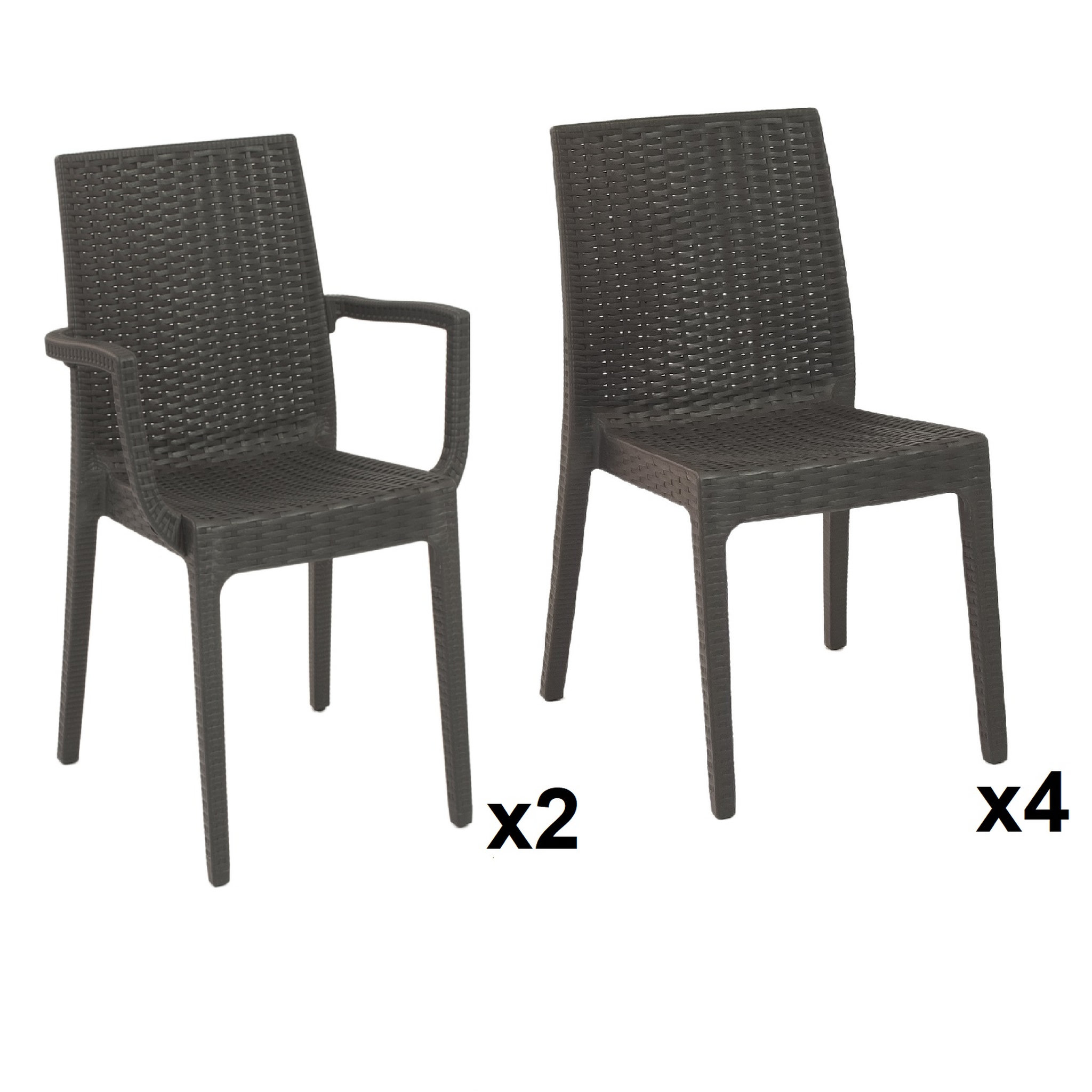 Voir la diapositive 2 : ARETA Lot de 4 chaises et de 2 fauteuils de jardin - Chocolat - URANO