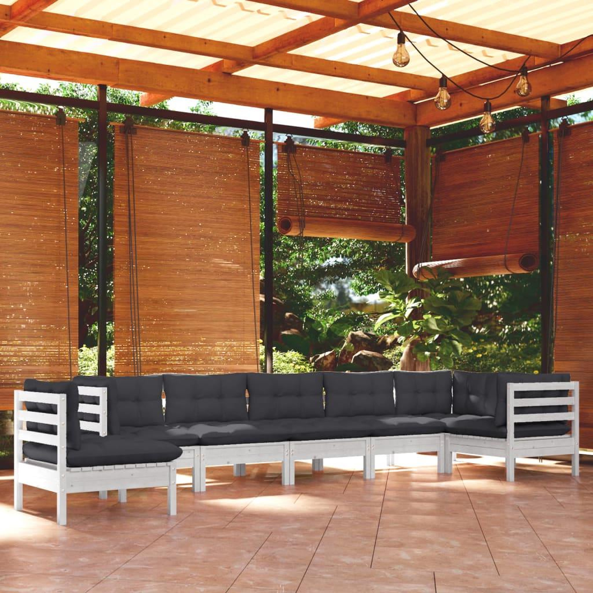 Voir la diapositive 1 : VIDAXL Salon de jardin 8 pcs avec coussins blanc bois de pin massif